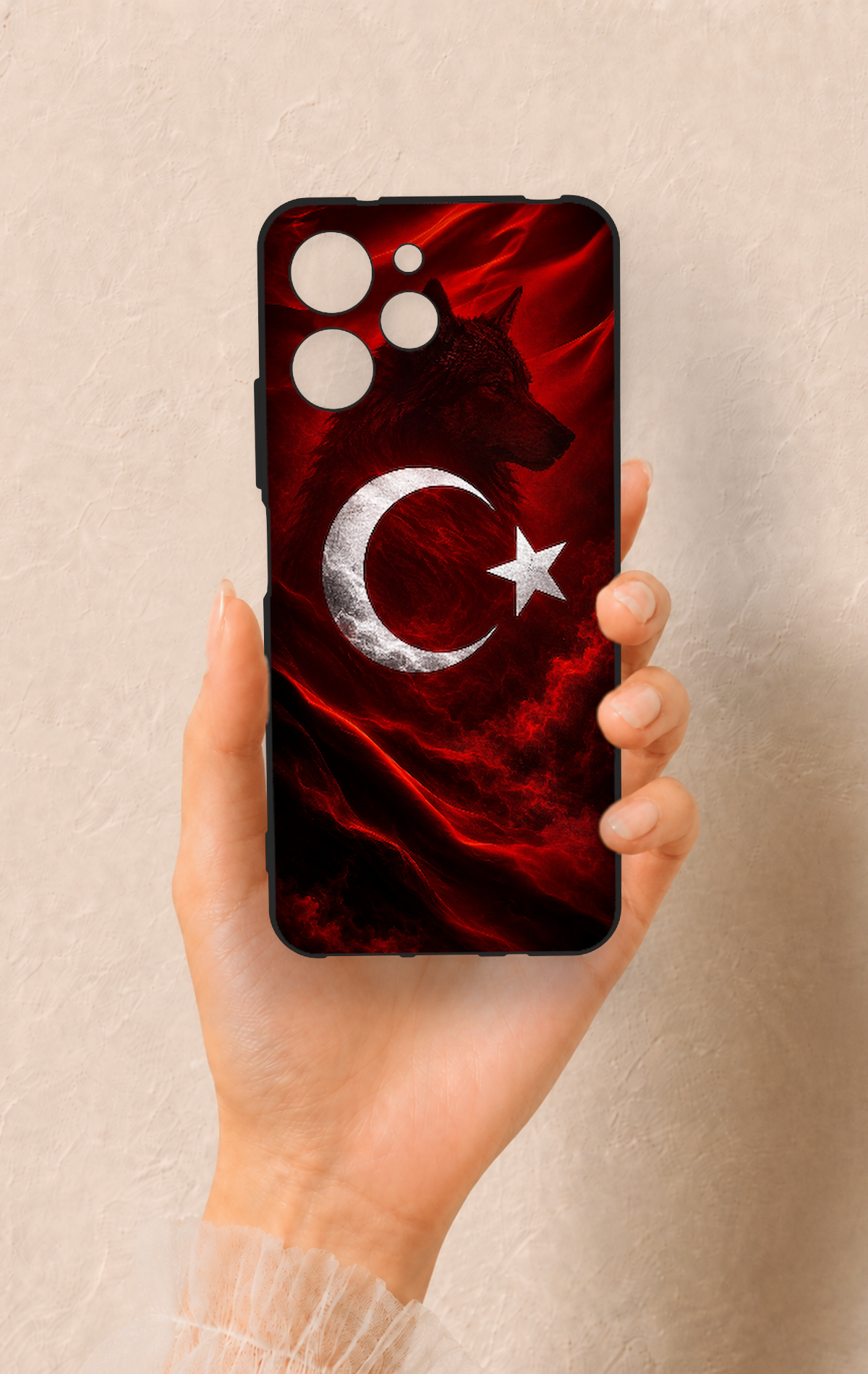 Redmi 12 Uyumlu Kurt Türk Bayrağı Desenli Silikon Kılıf