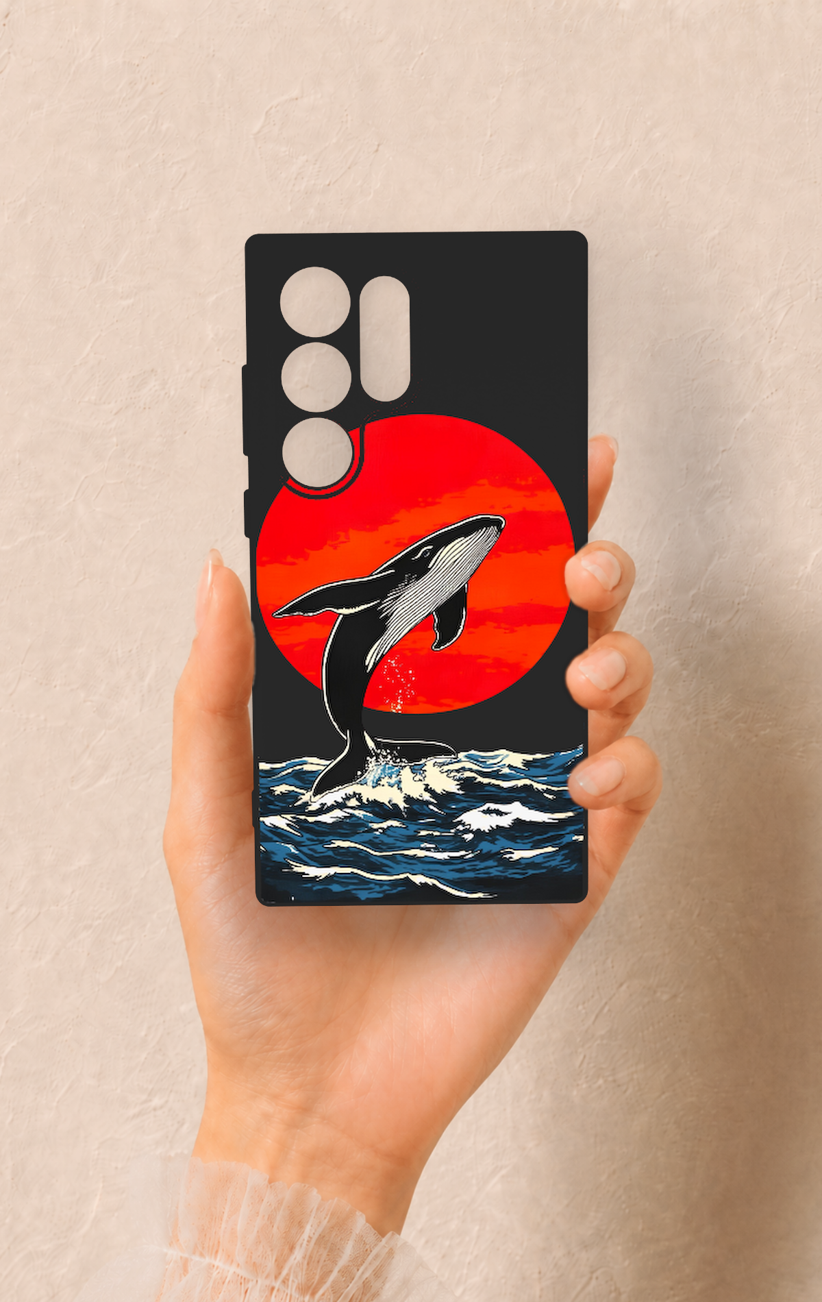 Samsung S24 Ultra Uyumlu Kırmızı Güneş Balina Desenli Silikon Kılıf