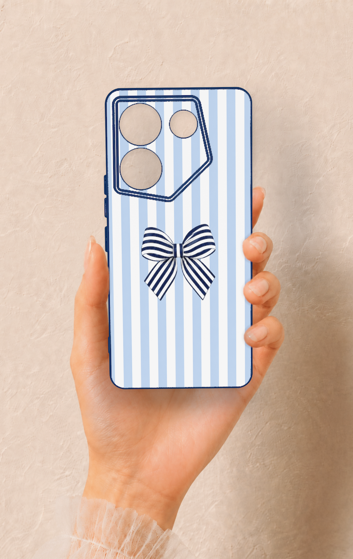 Tecno Caman 20 Pro 5G Uyumlu Mavi Beyaz Kurdele Desenli Silikon Kılıf
