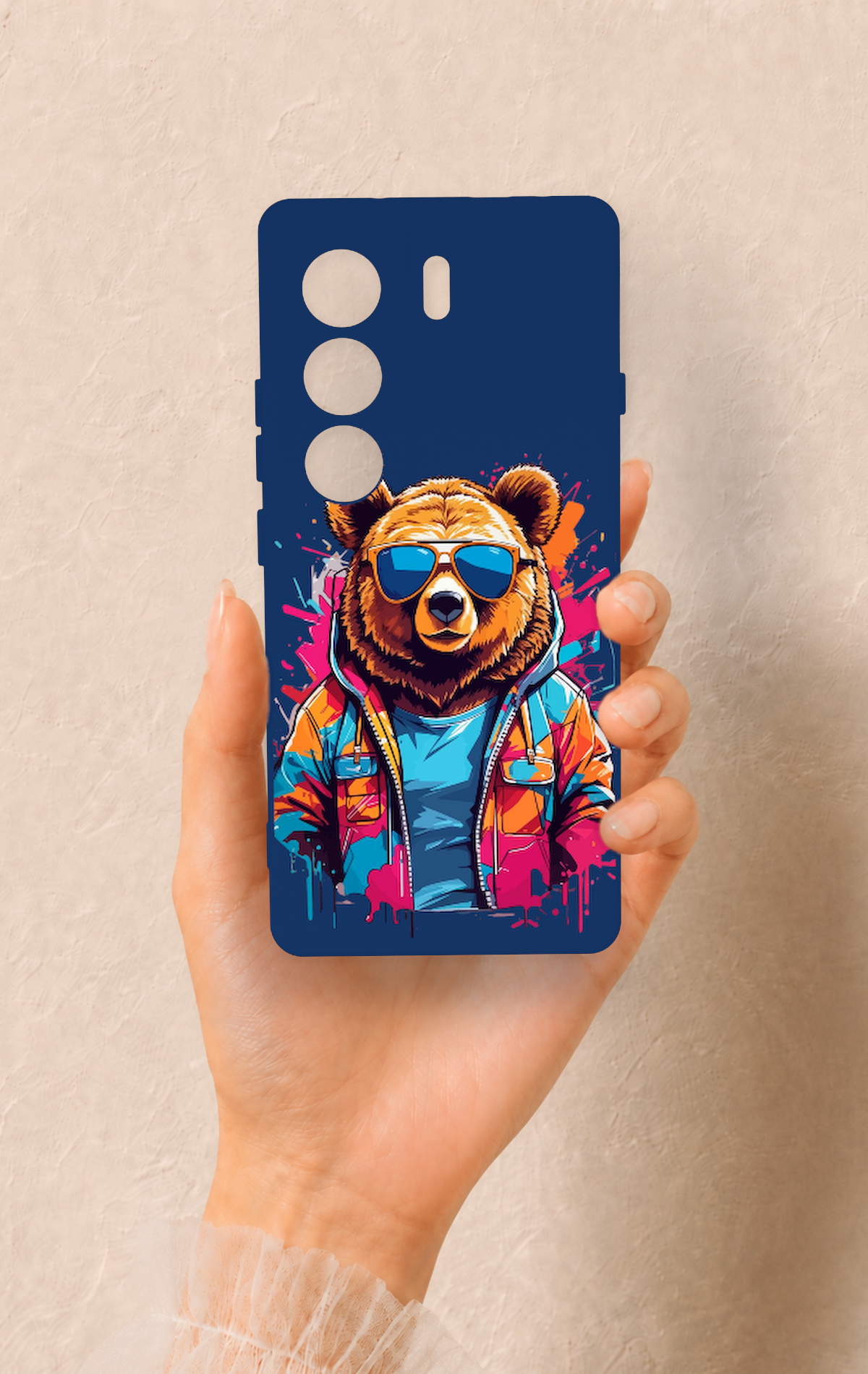 Tecno Camon 40 4G Uyumlu Gözlüklü Ayı Desenli Silikon Kılıf