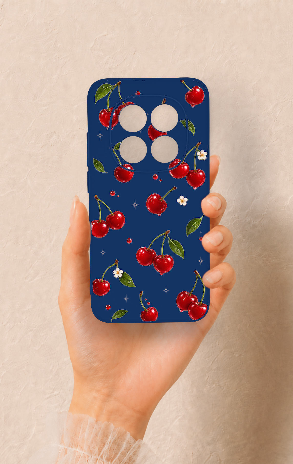 Redmi Note 15 Pro 5G Uyumlu Kiraz Papatya Desenli Silikon Kılıf