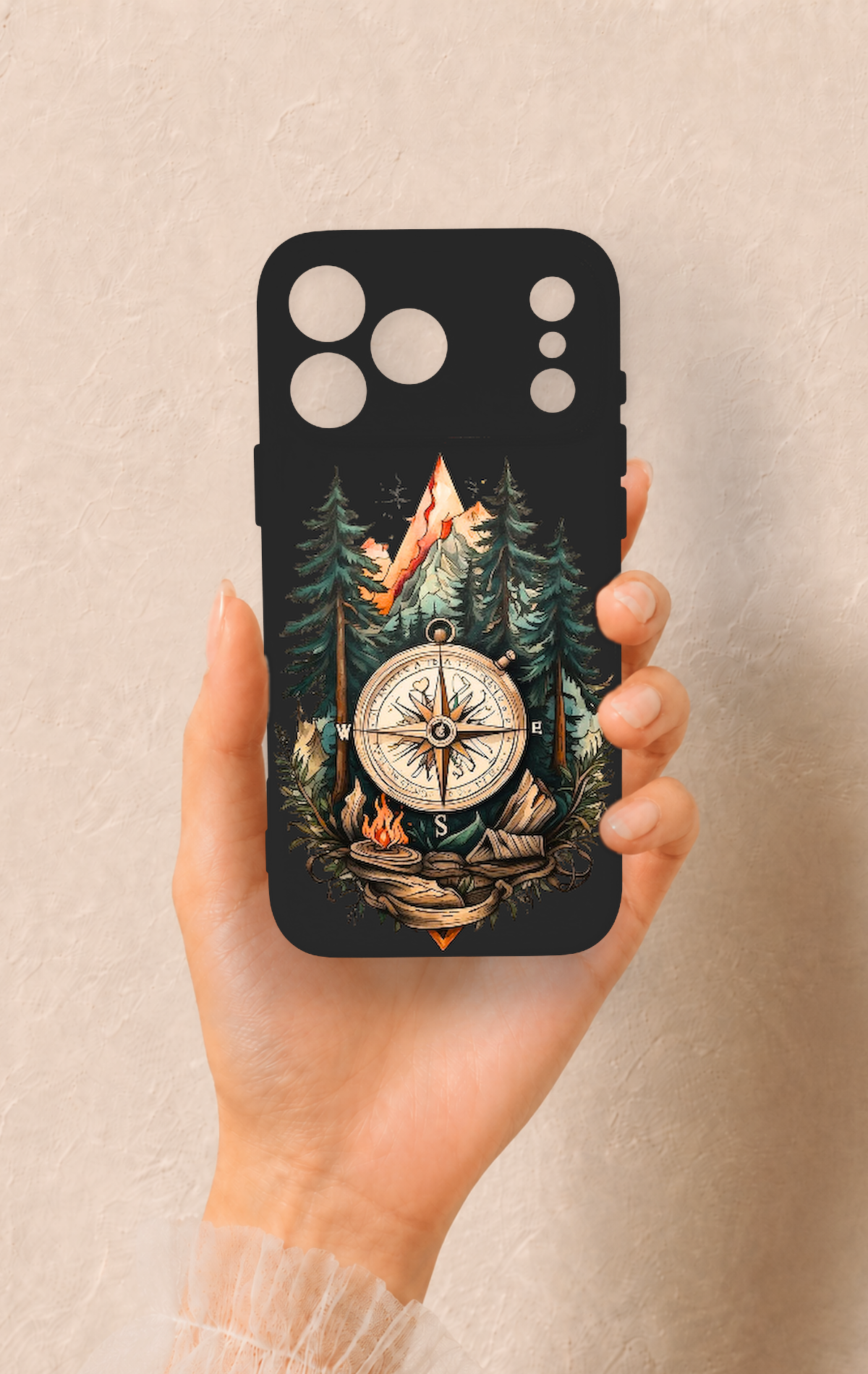 iPhone 17 Pro Max Uyumlu Pusula Orman Desenli Silikon Kılıf