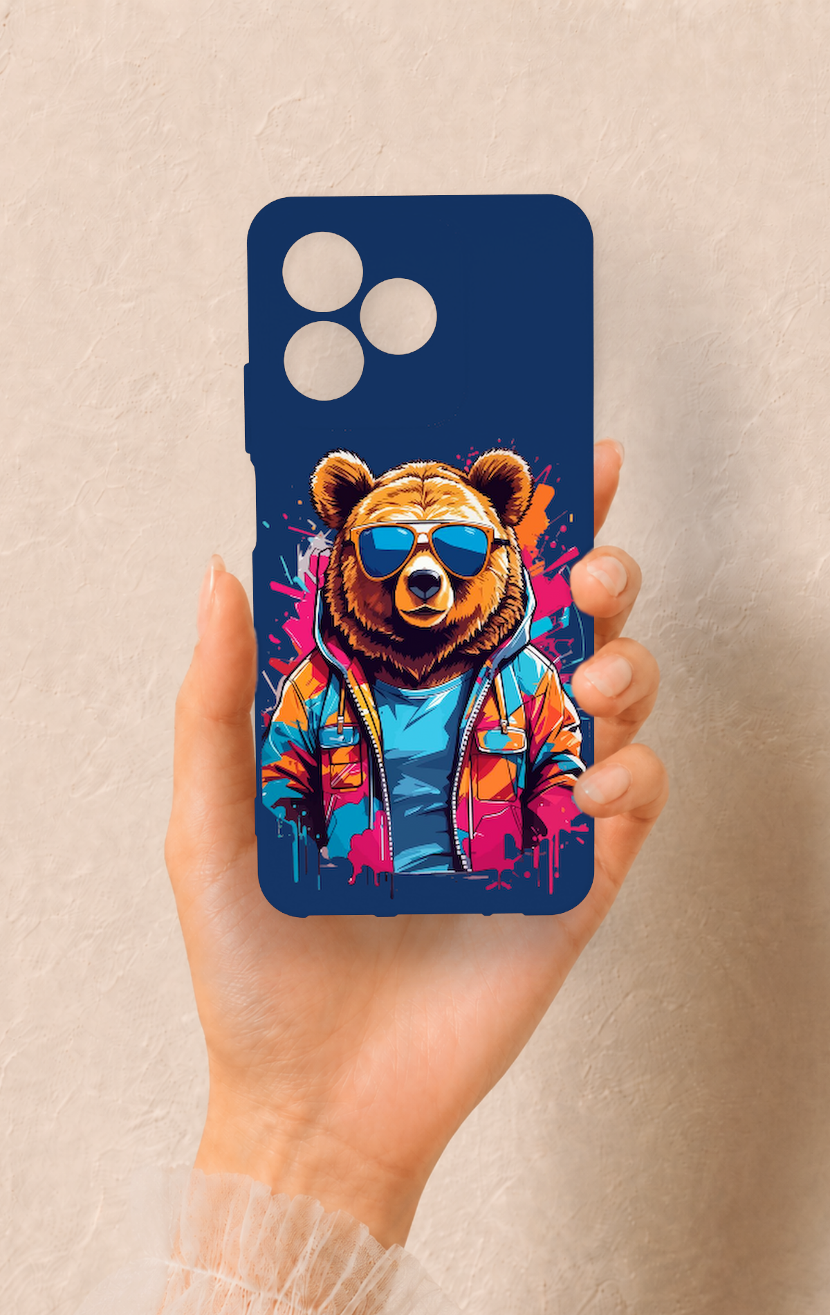 Realme C53 Uyumlu Gözlüklü Ayı Desenli Silikon Kılıf