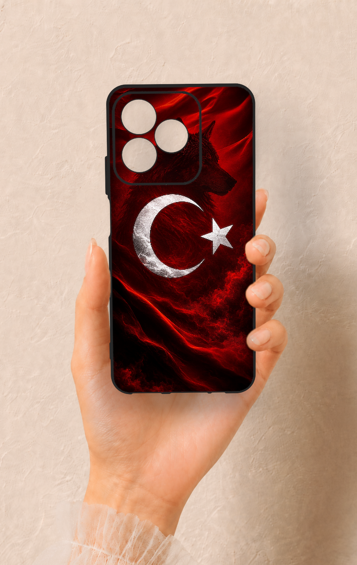 Realme C53 Uyumlu Kurt Türk Bayrağı Desenli Silikon Kılıf