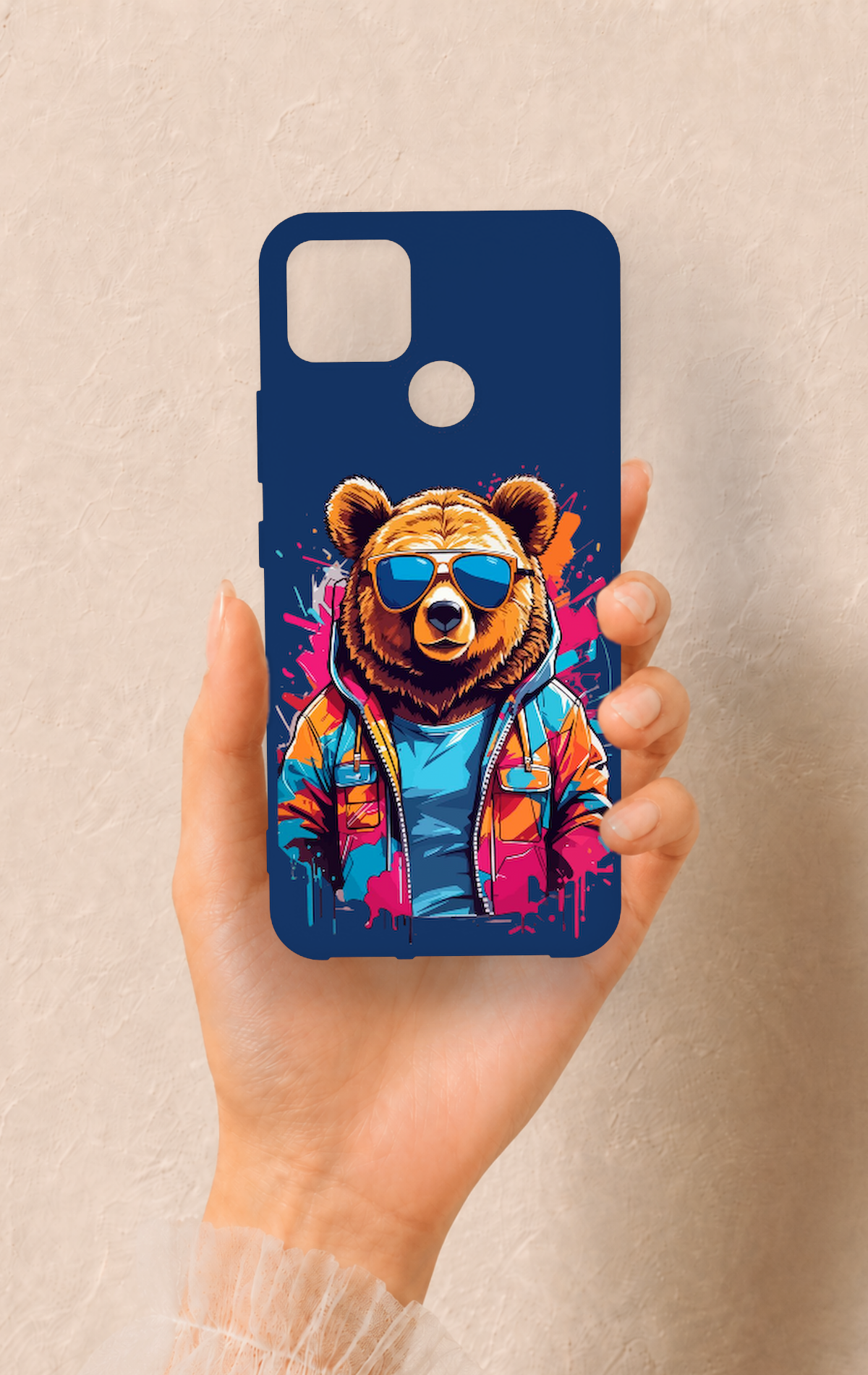 Realme C25 Uyumlu Gözlüklü Ayı Desenli Silikon Kılıf