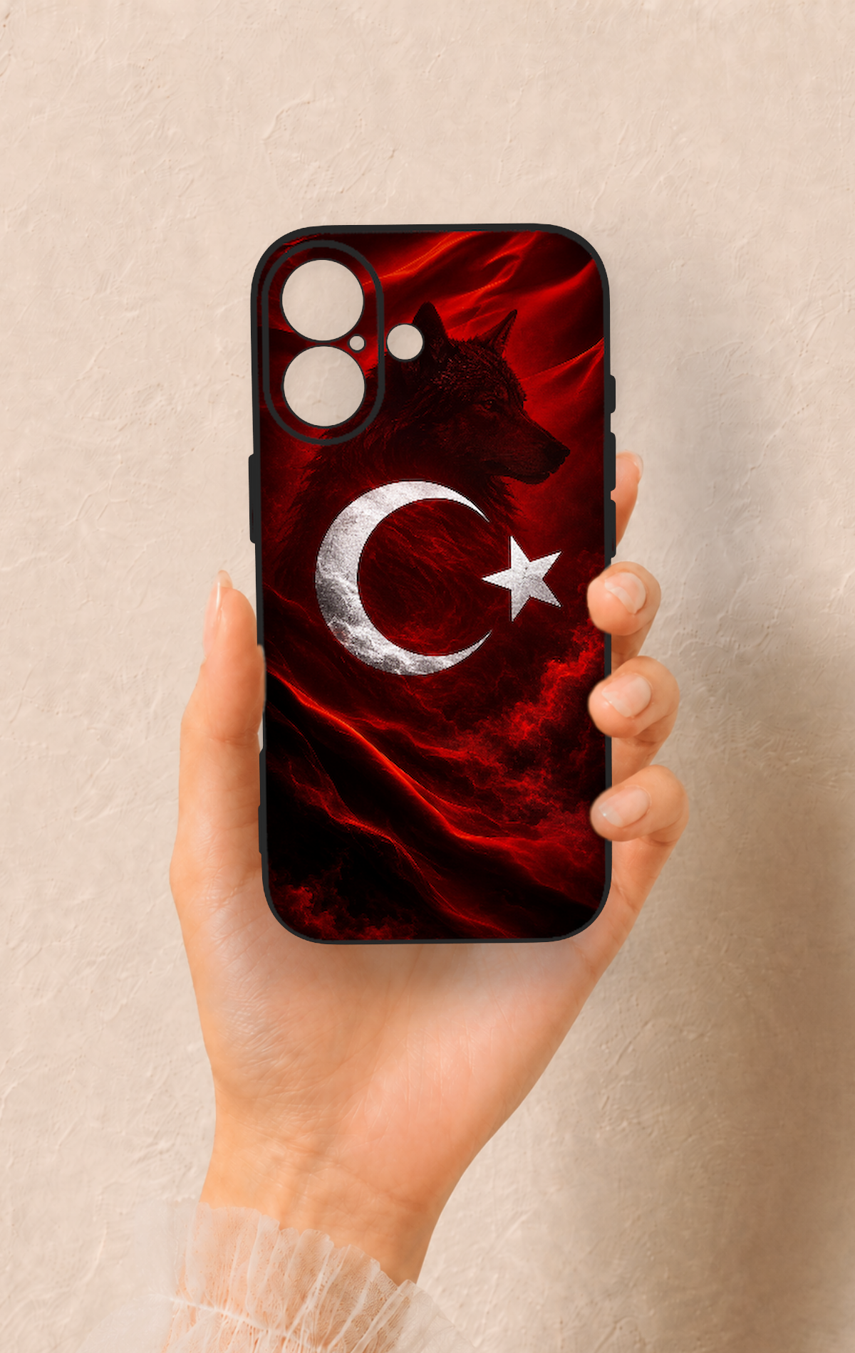 iPhone 17 Uyumlu Kurt Türk Bayrağı Desenli Silikon Kılıf