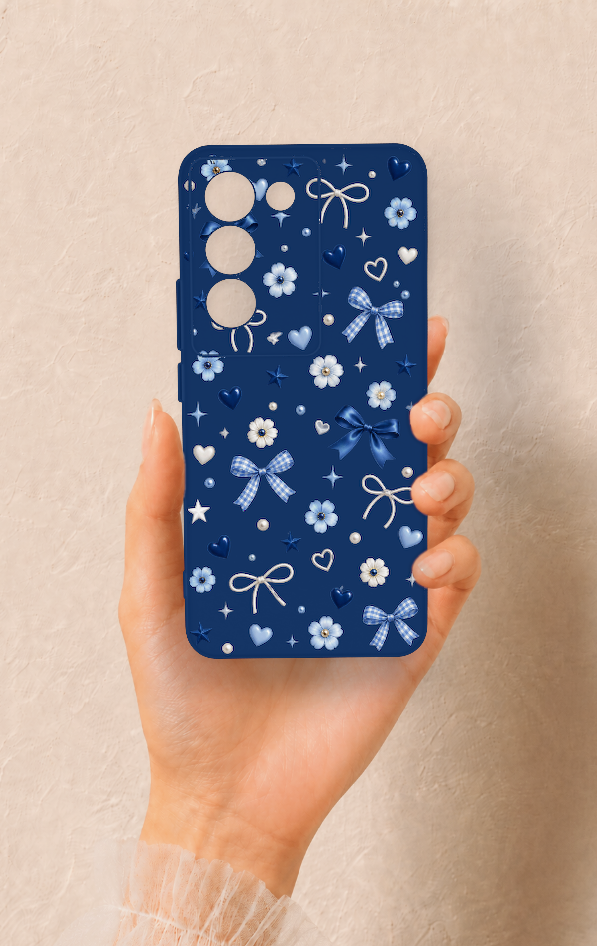 Vivo V30 Lite Uyumlu Mavi Papatya Fiyonk Desenli Silikon Kılıf