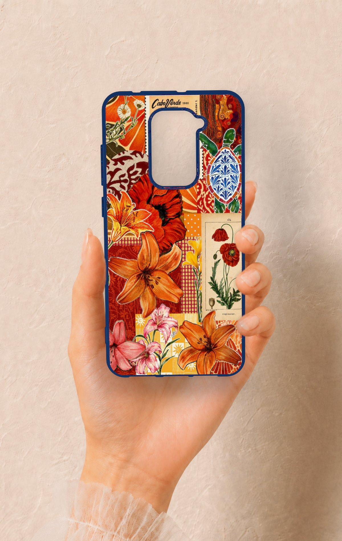Redmi Note 9 Uyumlu Turuncu Zambak Desenli Silikon Kılıf