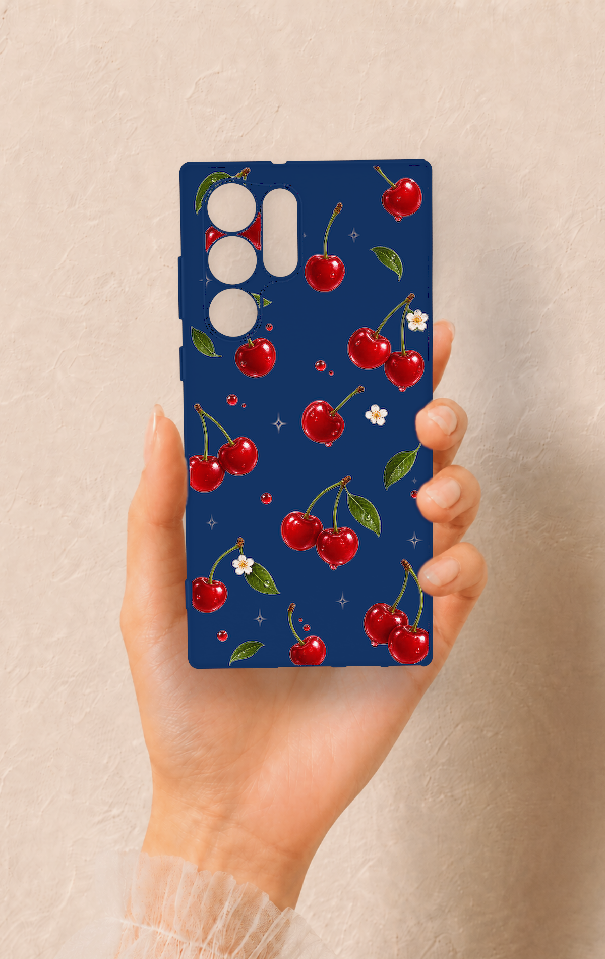 Samsung S22 Ultra Uyumlu Kiraz Papatya Desenli Silikon Kılıf