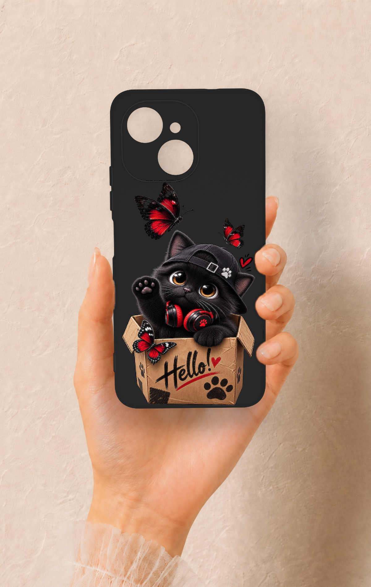 Tecno Spark 40C Uyumlu Hello Cat Desenli Silikon Kılıf