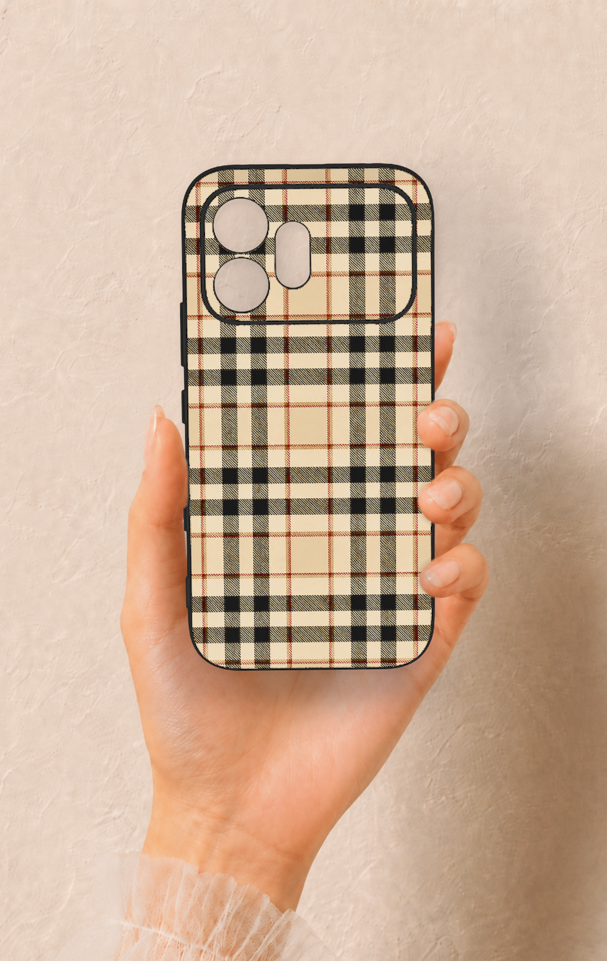 Honor 600 Uyumlu Karamel Siyah Ekose Desenli Silikon Kılıf