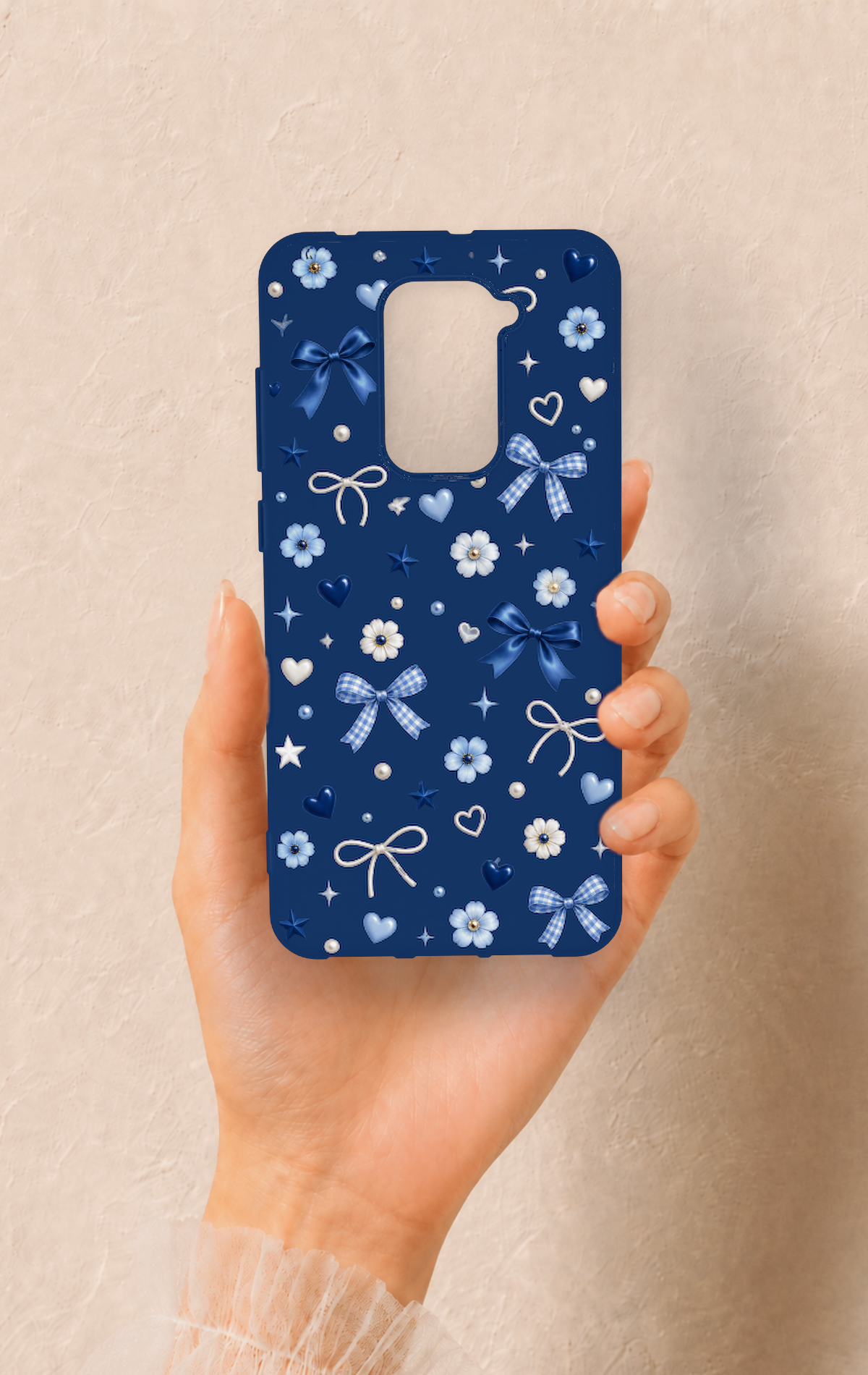 Redmi Note 9 Uyumlu Mavi Papatya Fiyonk Desenli Silikon Kılıf
