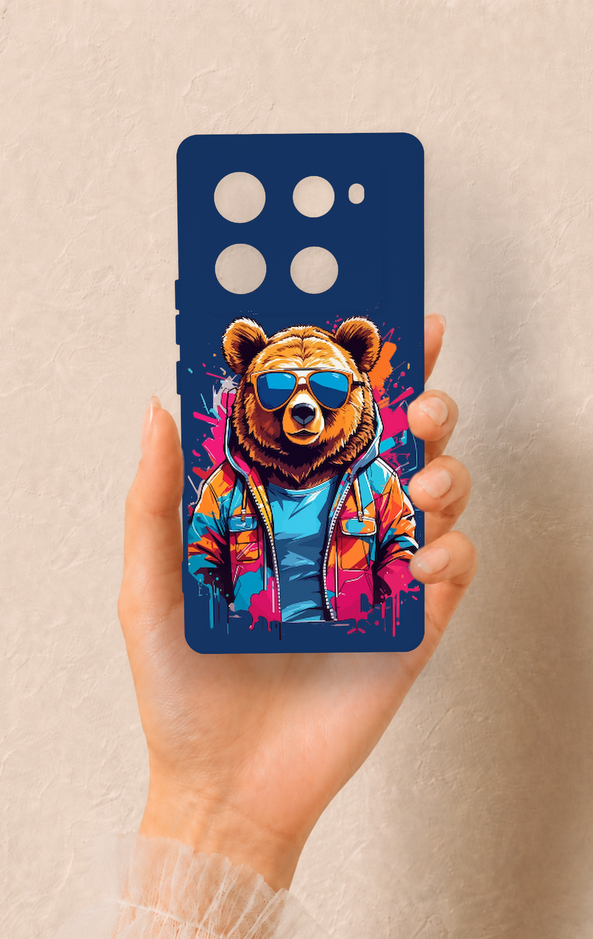 İnfinix Note 40 Pro Uyumlu Gözlüklü Ayı Desenli Silikon Kılıf