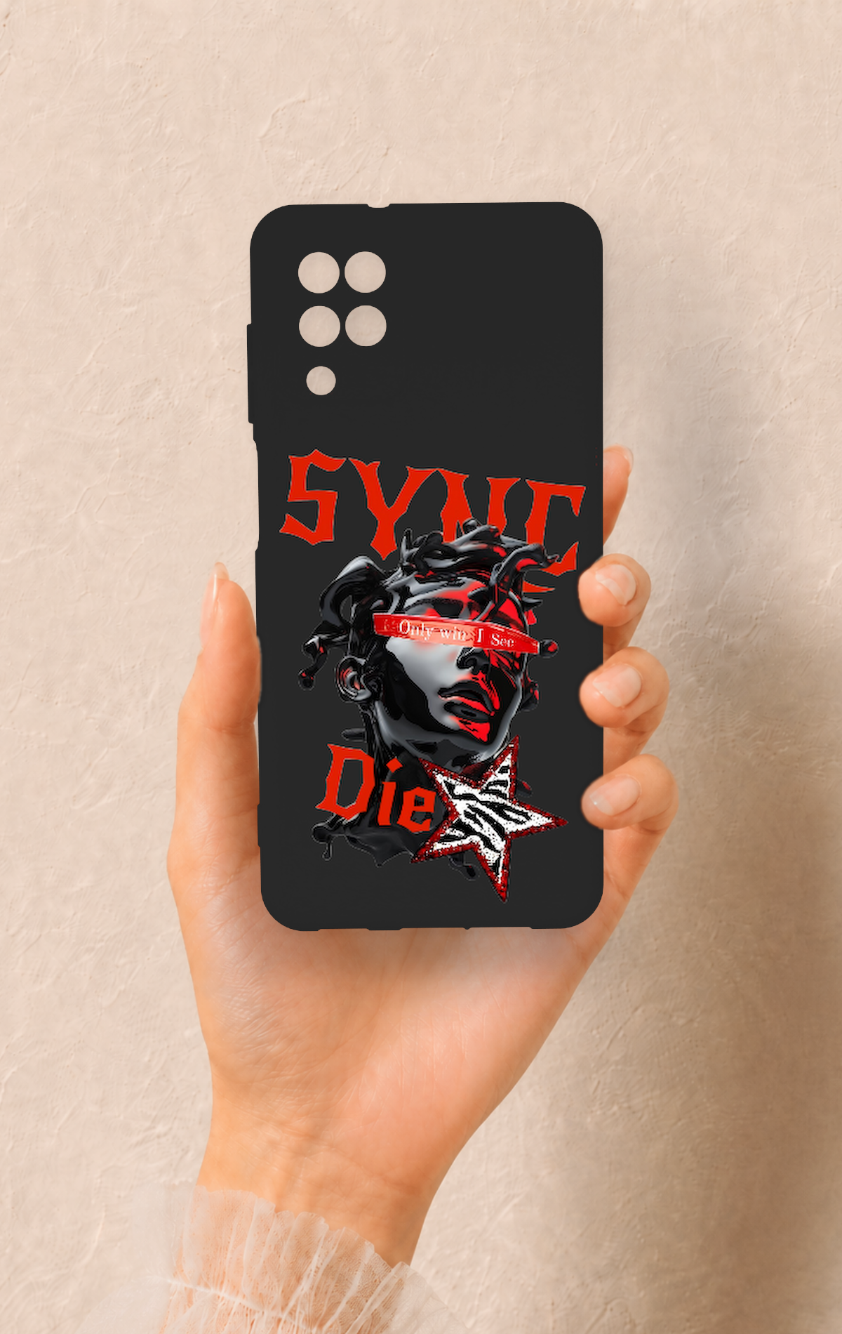 Samsung A12 Uyumlu Sync Die Desenli Silikon Kılıf