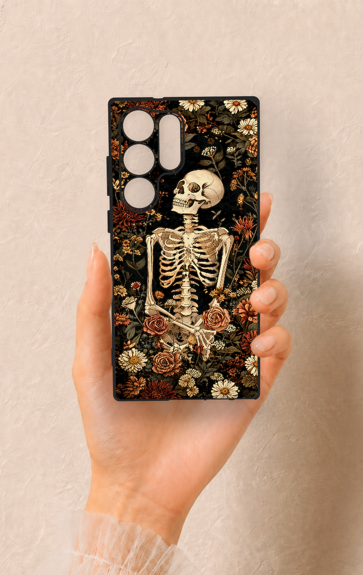 Samsung S23 Ultra Uyumlu Çiçek İskelet Desenli Silikon Kılıf