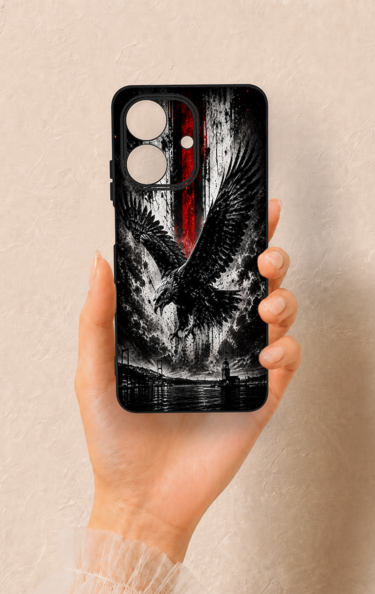 Realme Note 60 Uyumlu Kara Kartal Desenli Silikon Kılıf
