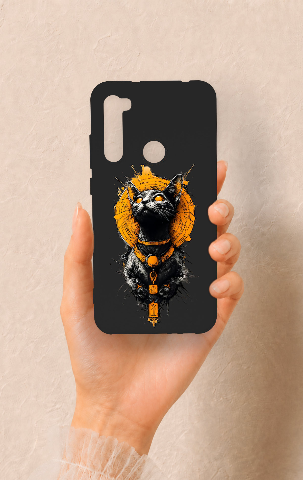 Redmi Note 8 Uyumlu Mısırlı Kedi Tanrısı Desenli Silikon Kılıf