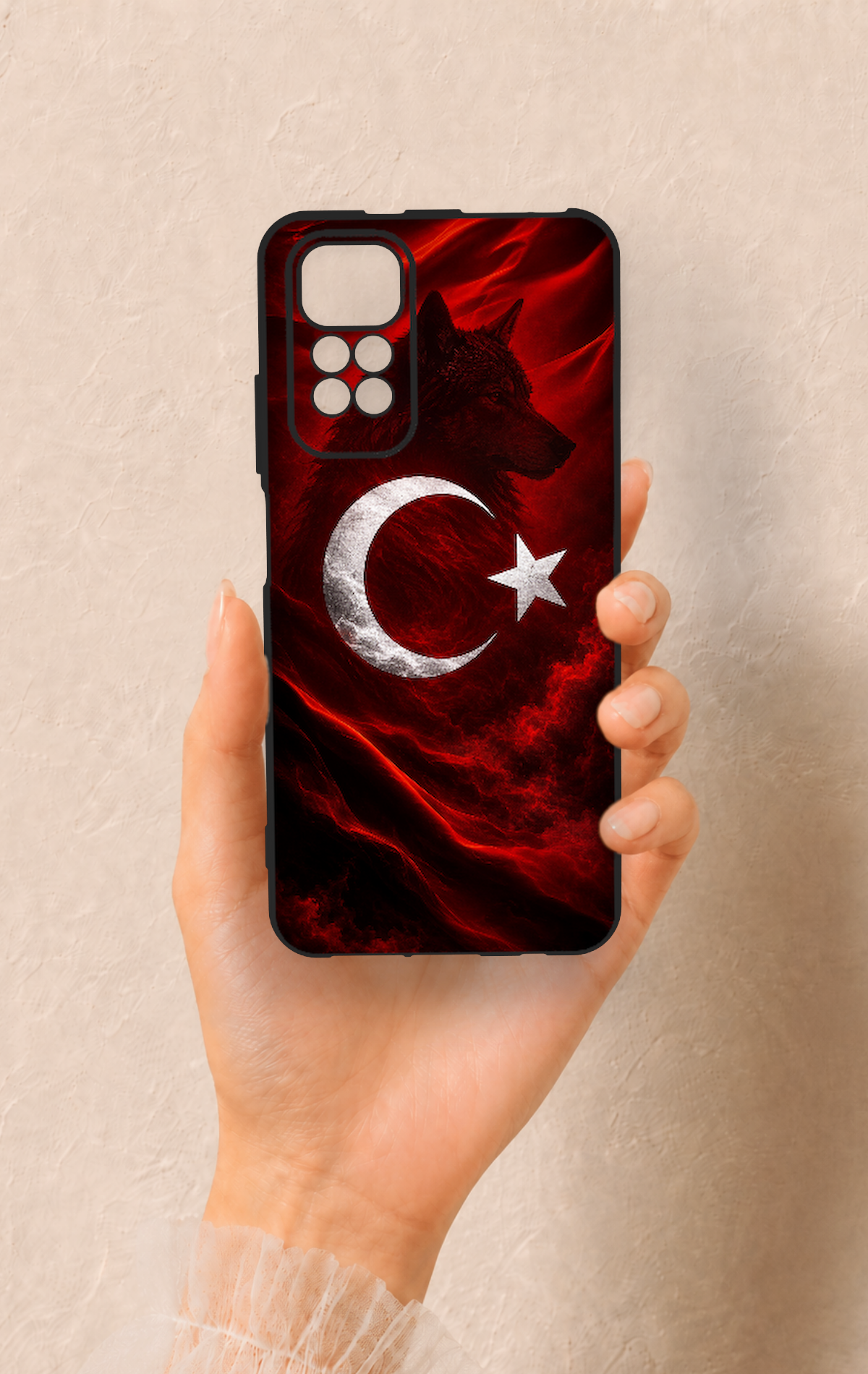 Redmi Note 11S Uyumlu Kurt Türk Bayrağı Desenli Silikon Kılıf