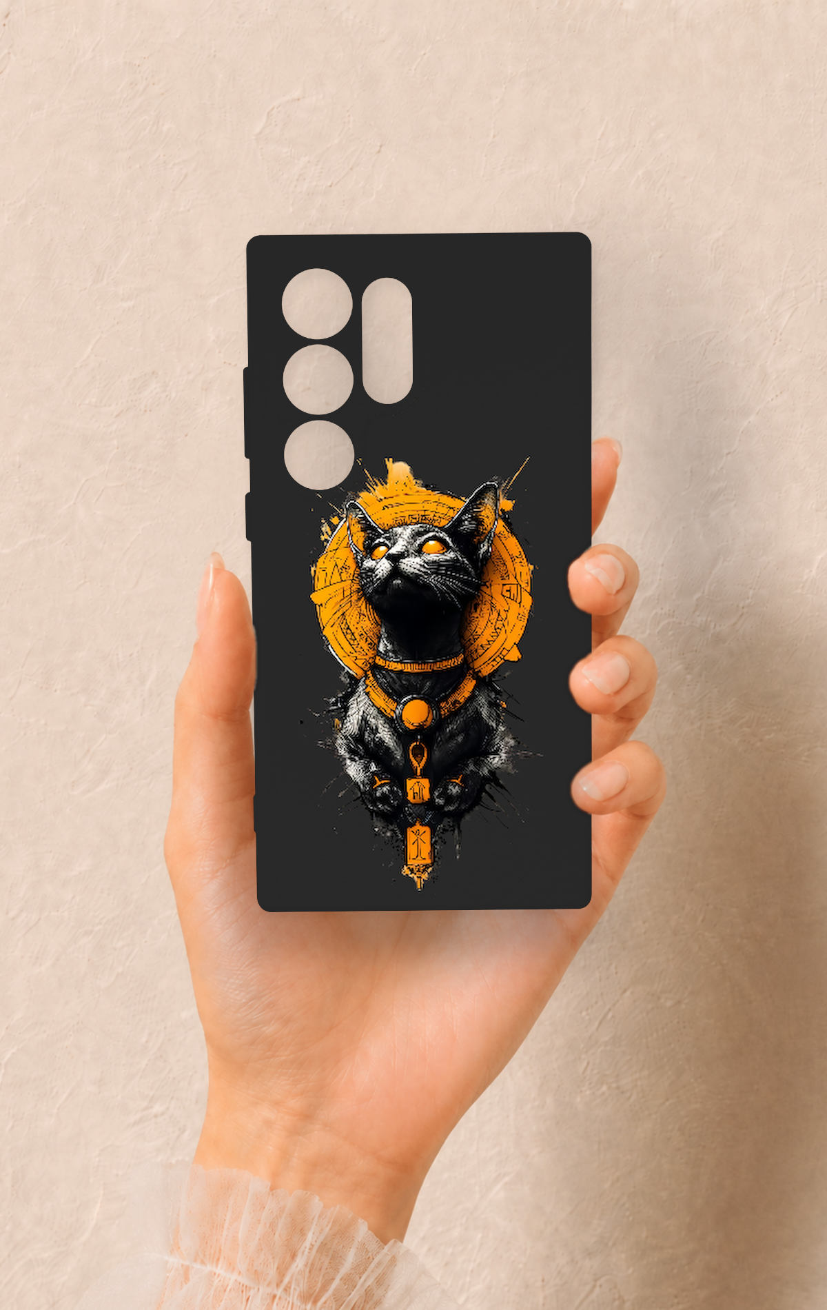 Samsung S24 Ultra Uyumlu Mısırlı Kedi Tanrısı Desenli Silikon Kılıf