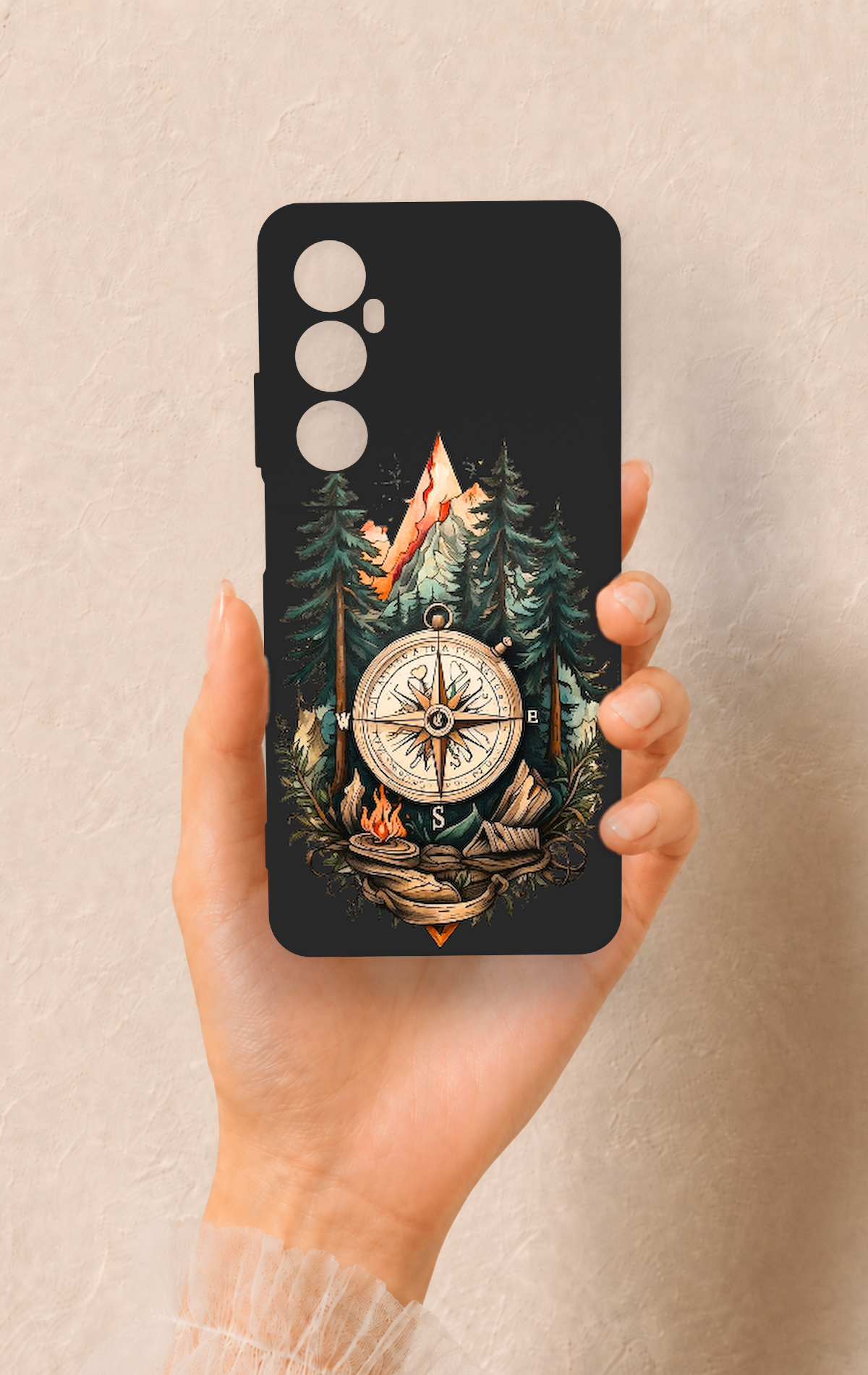 Realme C65 Uyumlu Pusula Orman Desenli Silikon Kılıf