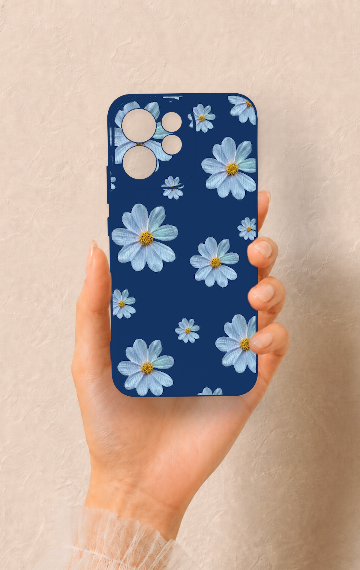 Oppo Reno 15F Uyumlu Mavi Papatya Desenli Silikon Kılıf
