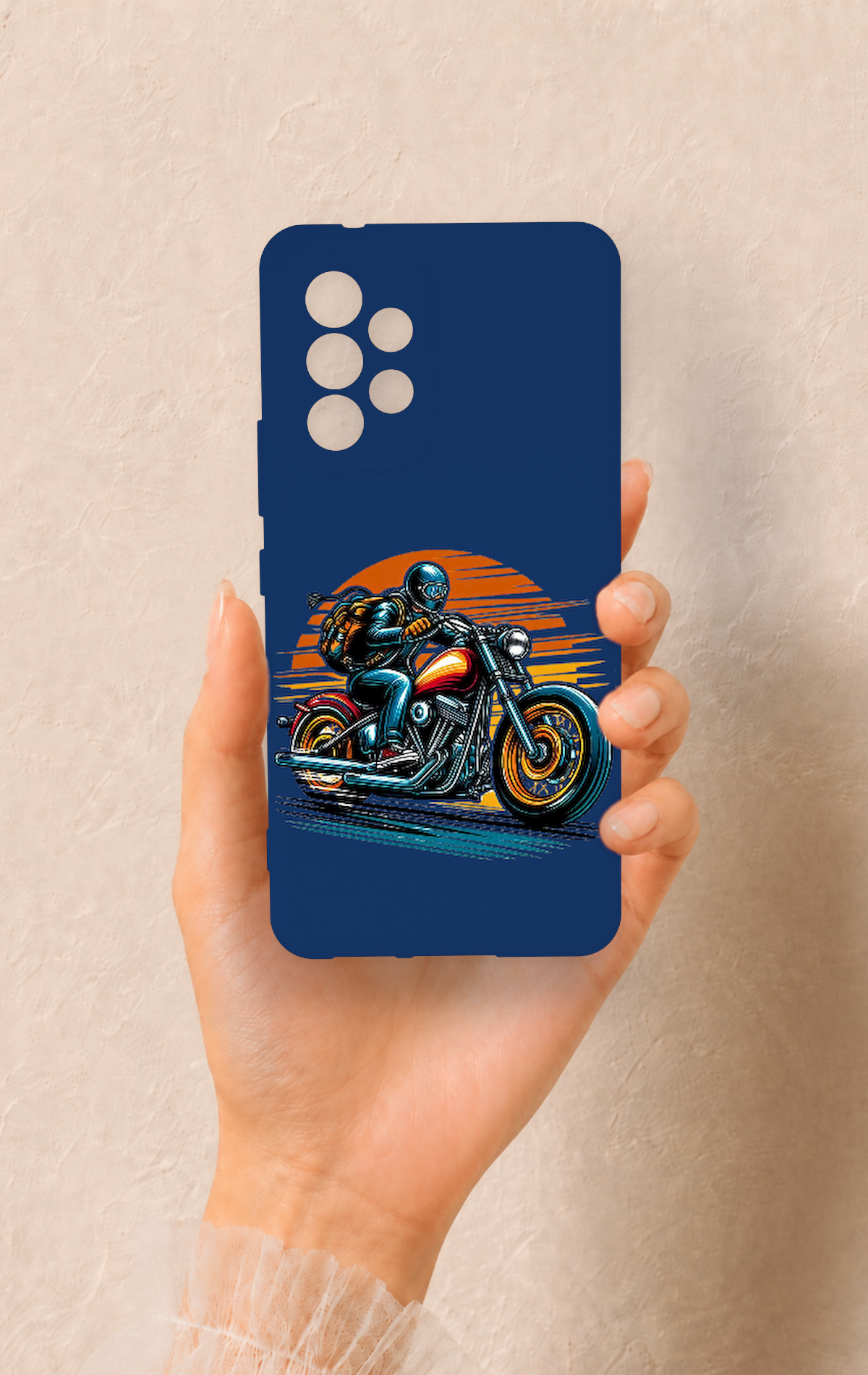 Samsung A53 Uyumlu Moto Rider Desenli Silikon Kılıf