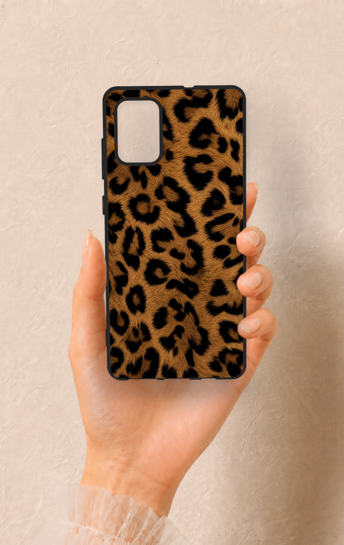 Samsung-A71 Uyumlu Koyu Leopar Deri Desenli Silikon Kılıf
