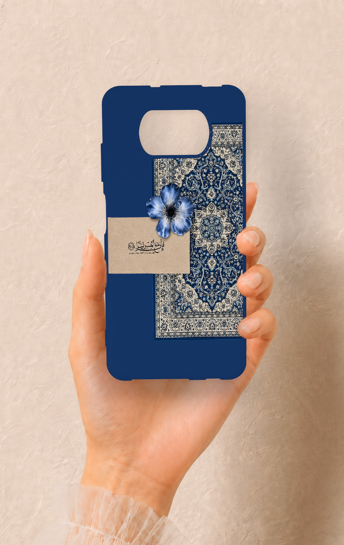 Poco X3 Uyumlu Mavi Etnik Halı Desenli Silikon Kılıf