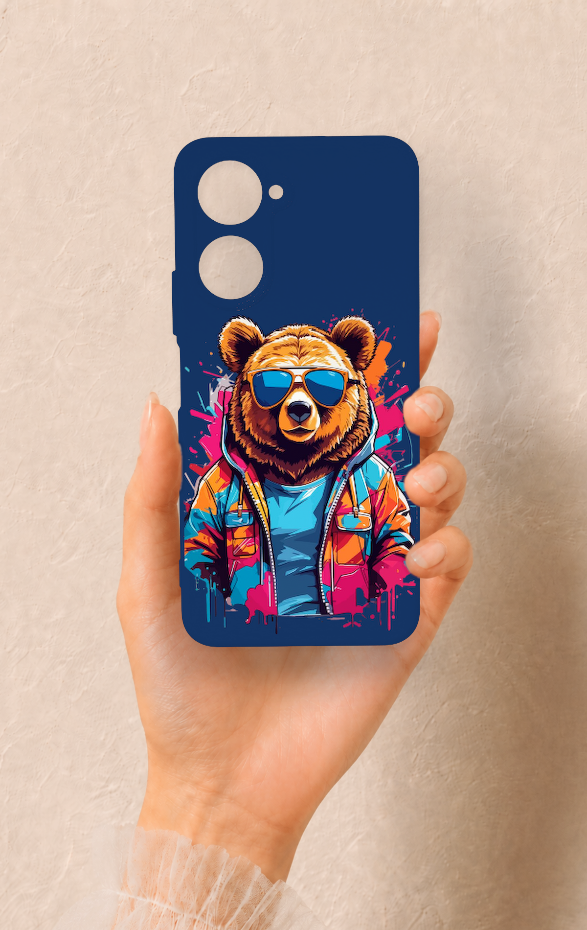 Vivo Y18 Uyumlu Gözlüklü Ayı Desenli Silikon Kılıf