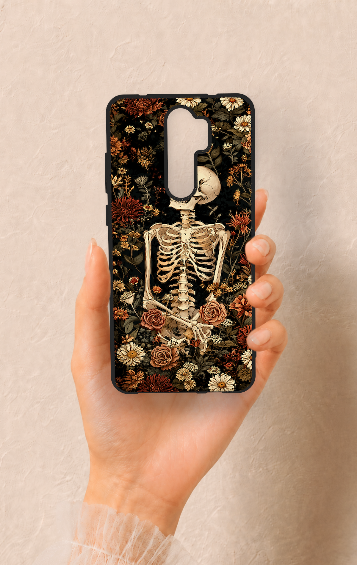 Redmi Note 8 Pro Uyumlu Çiçek İskelet Desenli Silikon Kılıf