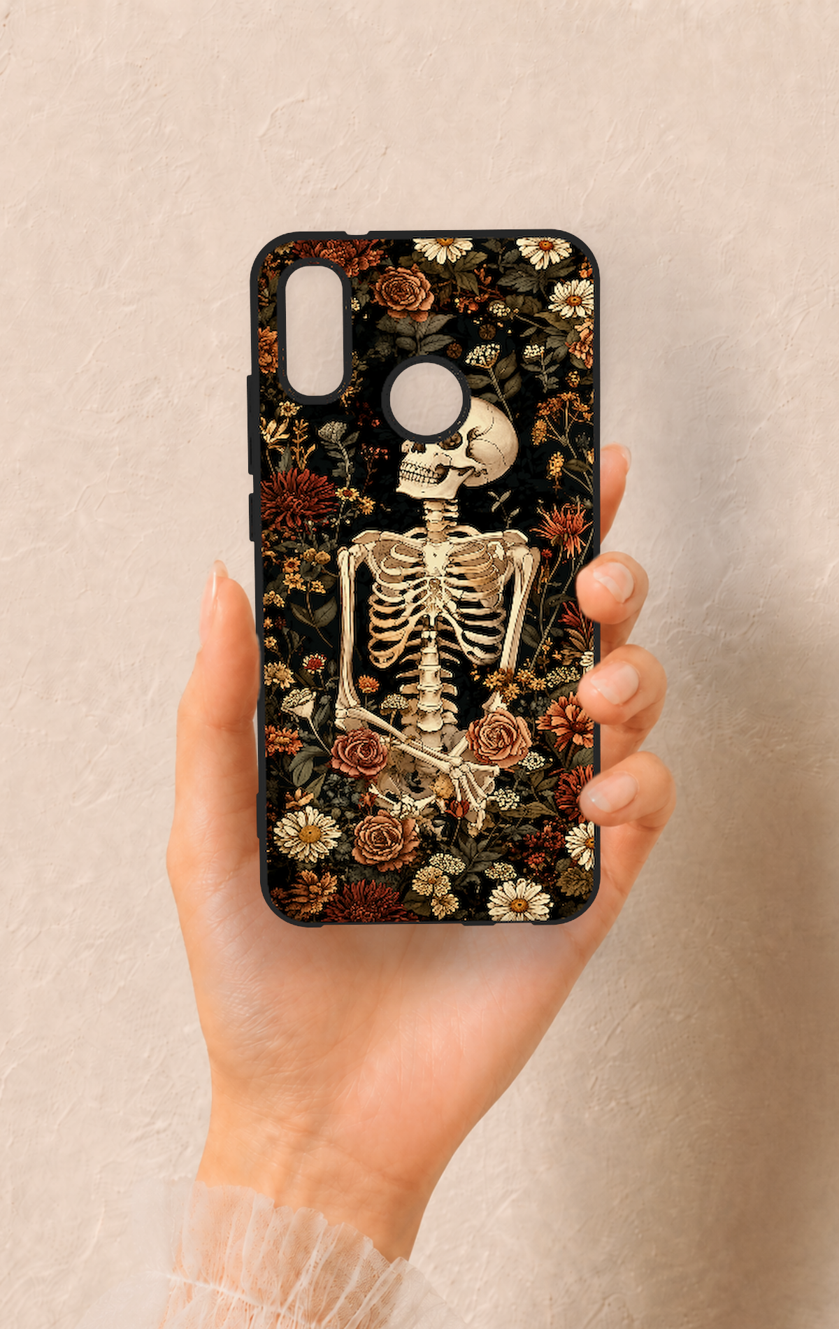 Huawei P20 Lite Uyumlu Çiçek İskelet Desenli Silikon Kılıf