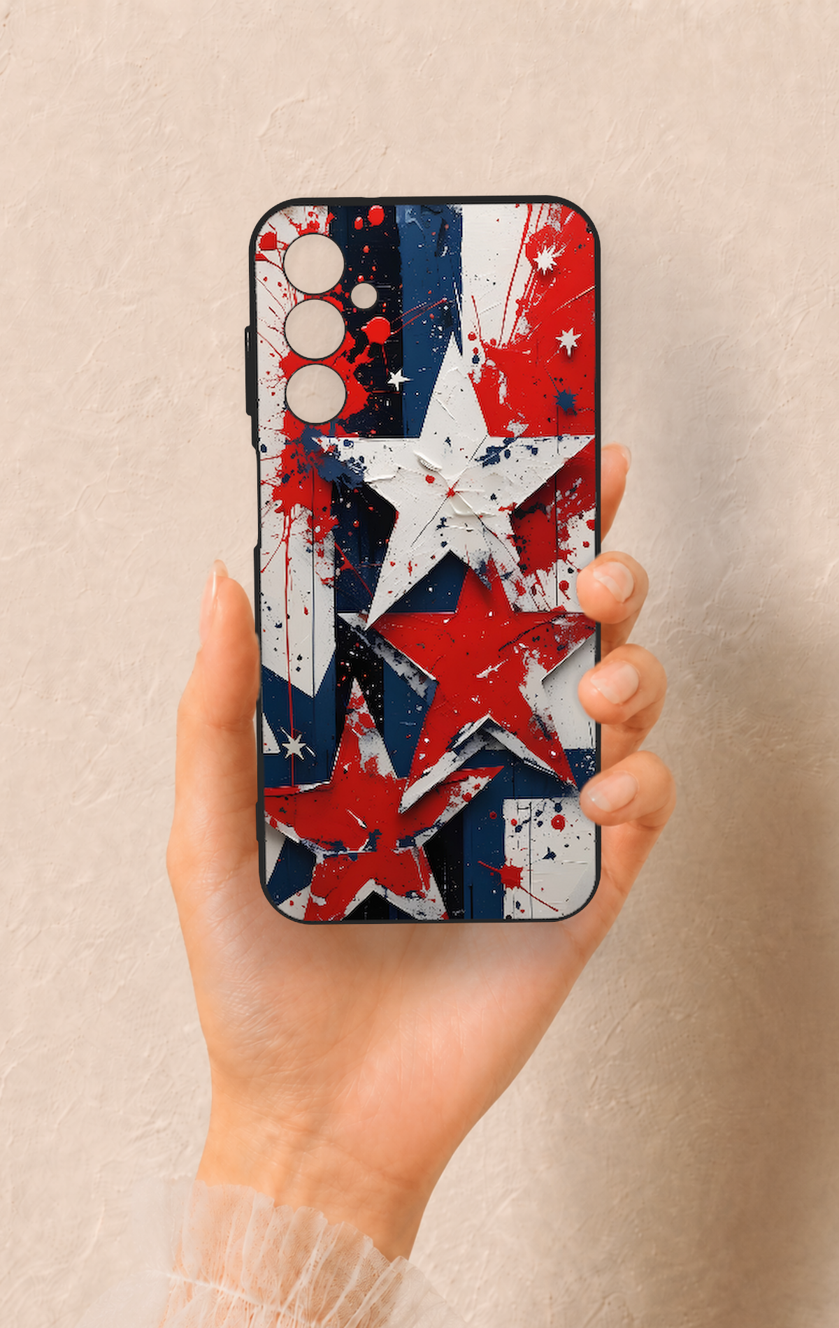 Samsung M14 Uyumlu Star Flag Desenli Silikon Kılıf