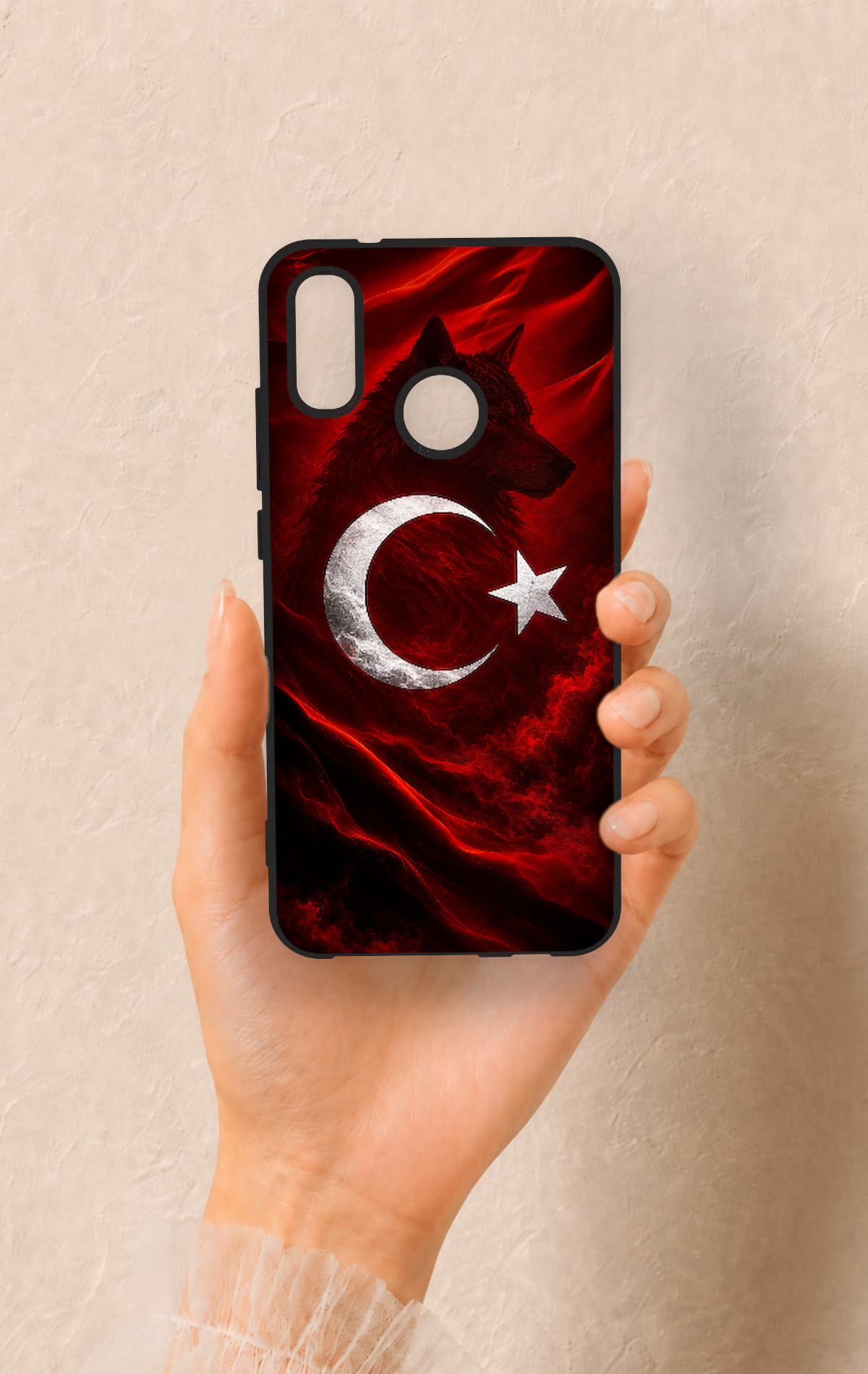 Huawei P20 Lite Uyumlu Kurt Türk Bayrağı Desenli Silikon Kılıf