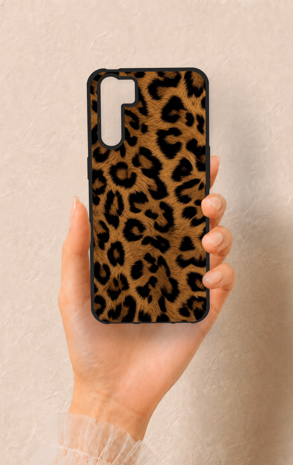 Oppo A91 Uyumlu Koyu Leopar Deri Desenli Silikon Kılıf