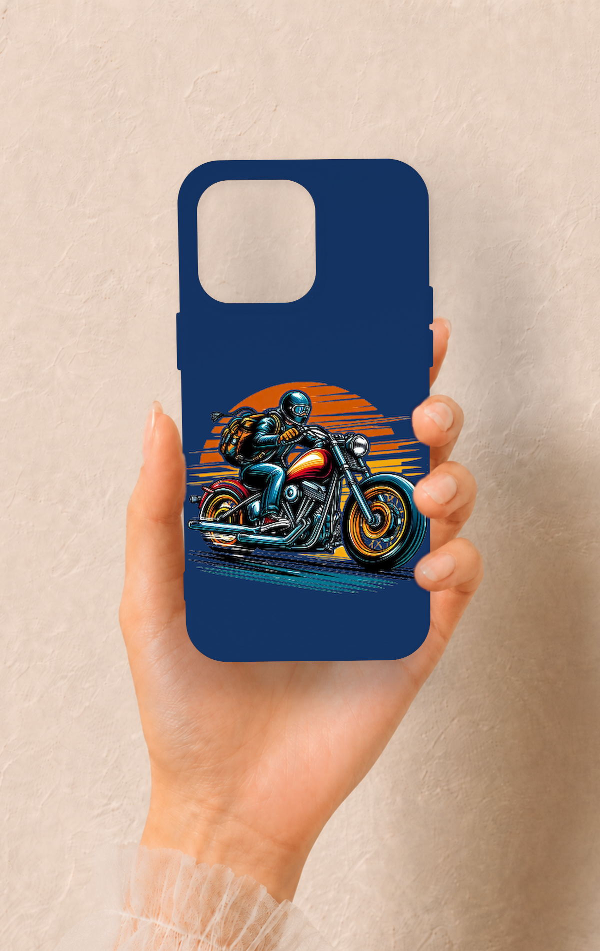 iPhone 15 Pro Max Uyumlu Moto Rider Desenli Silikon Kılıf