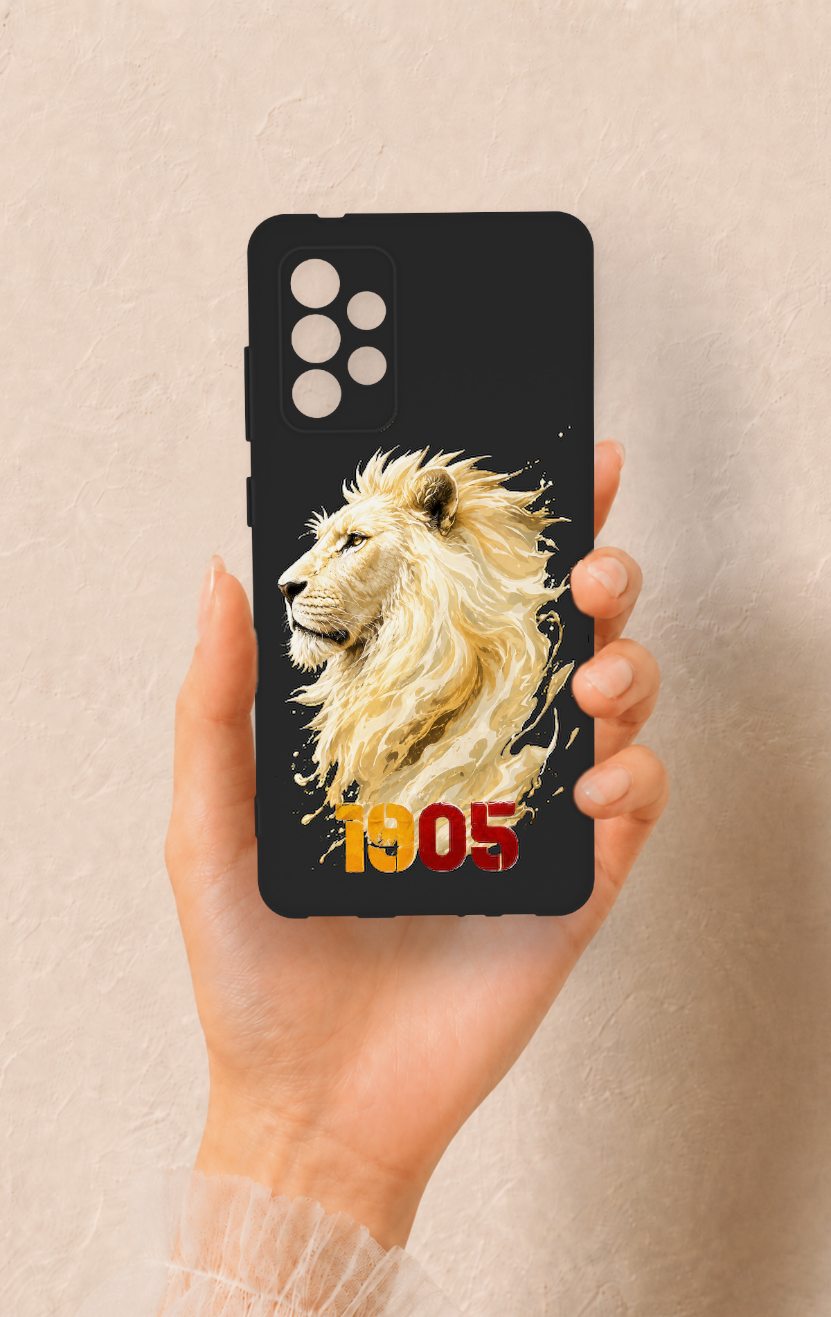 Samsung-A72 Uyumlu Sarı Kırmızı 1905 Aslan Desenli Silikon Kılıf