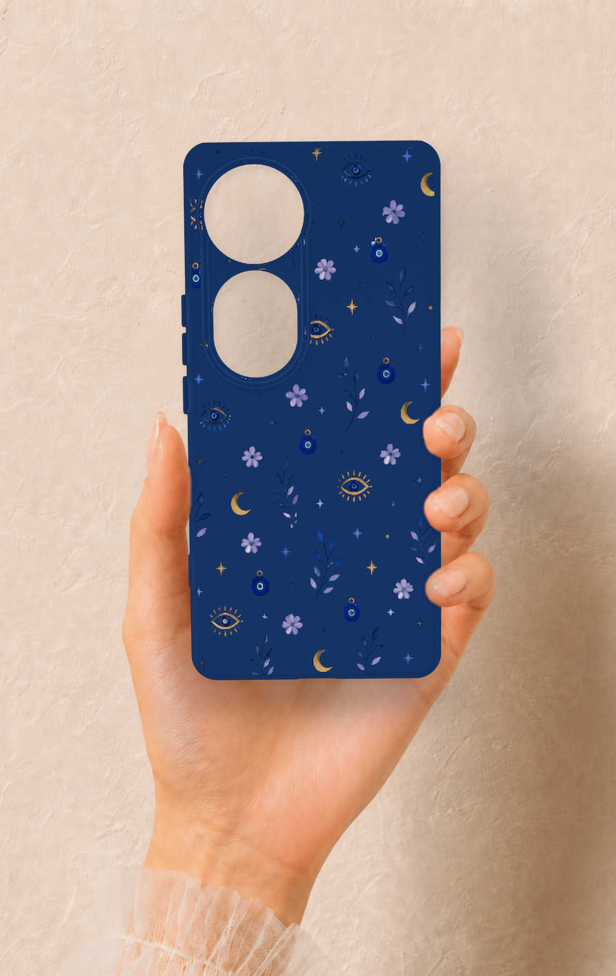 Vivo V40 Uyumlu Mavi Nazar Papatya Desenli Silikon Kılıf