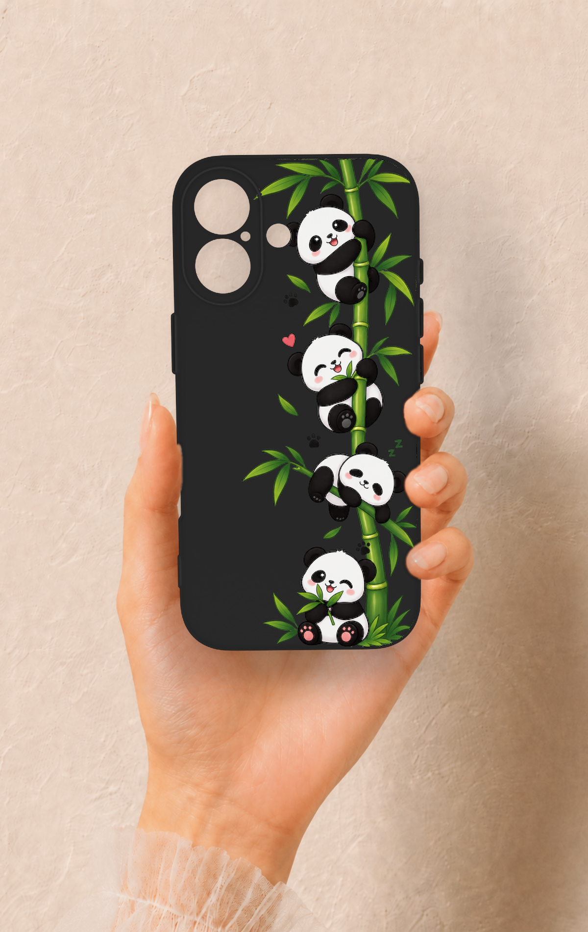 iPhone 17 Uyumlu Sevimli Panda Bambu Desenli Silikon Kılıf