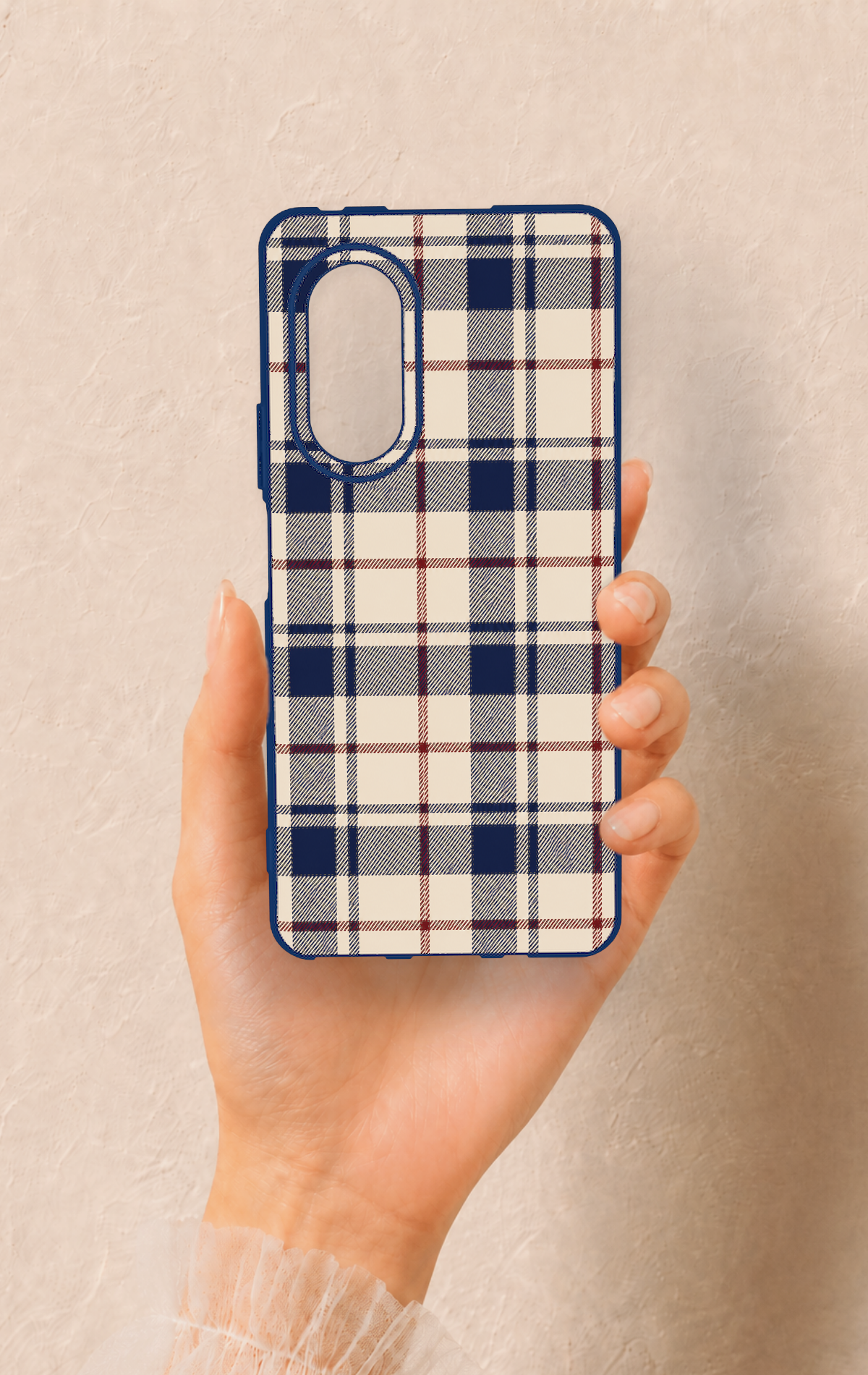 Huawei Nova 9Se Uyumlu Mavi Bordo Çizgili Ekose Desenli Silikon Kılıf