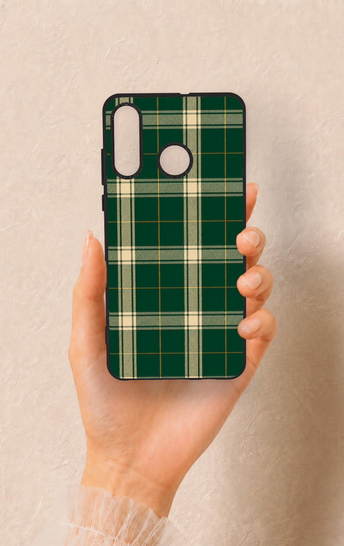 Huawei P30 Lite Uyumlu Klasik Yeşil Ekose Desenli Silikon Kılıf