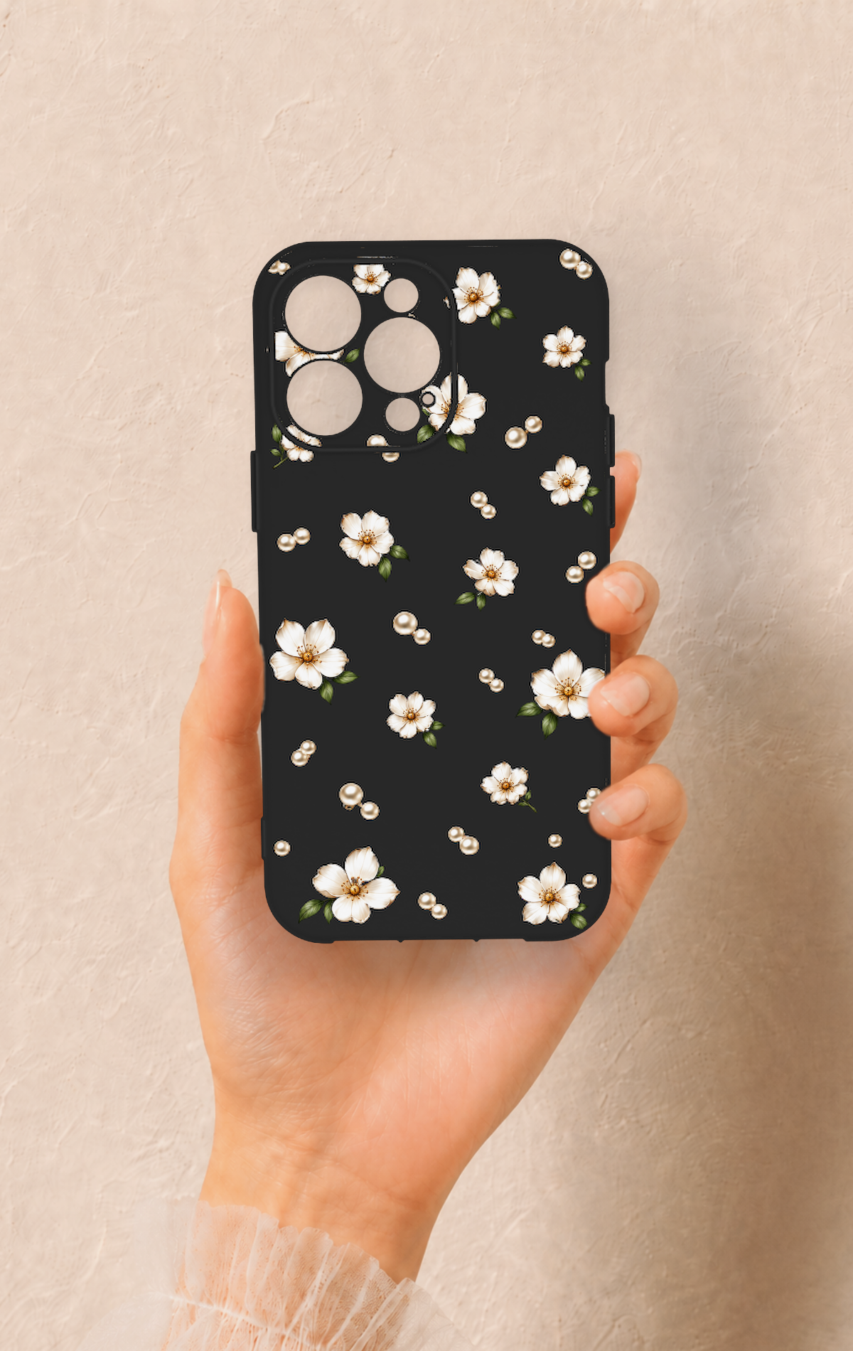 iPhone 13 Pro Max Uyumlu İnci Papatya Desenli Silikon Kılıf