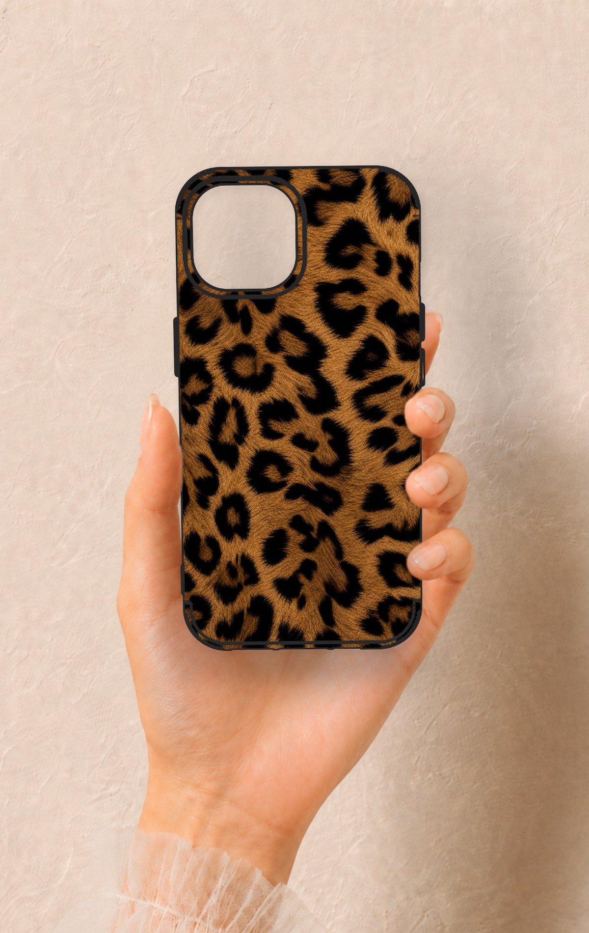 iPhone 15 Uyumlu Koyu Leopar Deri Desenli Silikon Kılıf