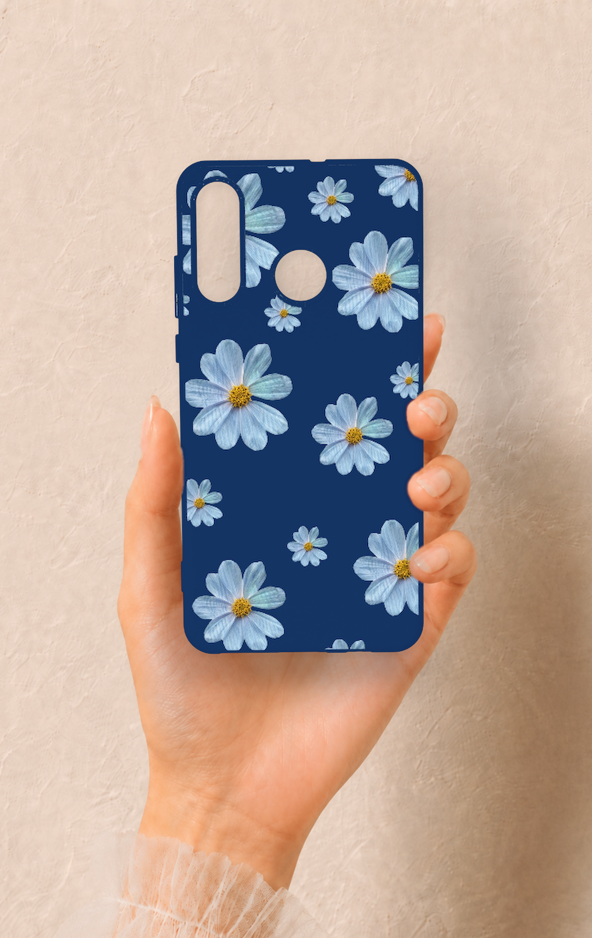 Huawei P30 Lite Uyumlu Mavi Papatya Desenli Silikon Kılıf