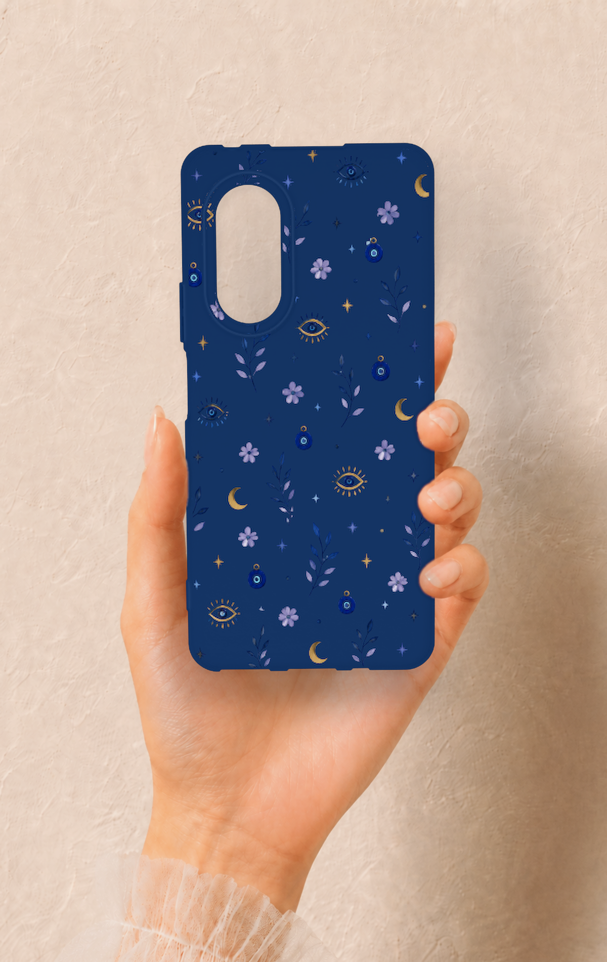 Huawei Nova 9Se Uyumlu Mavi Nazar Papatya Desenli Silikon Kılıf