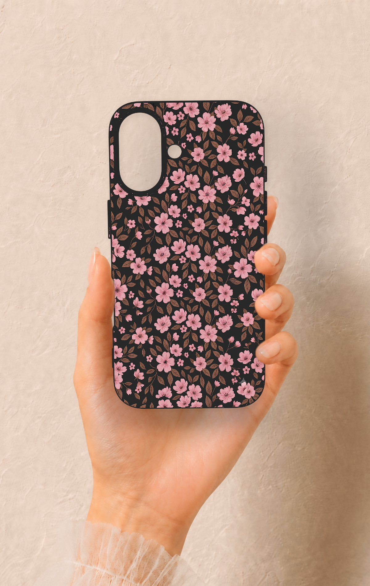 iPhone 16 Uyumlu Mini Pembe Çiçek Desenli Silikon Kılıf