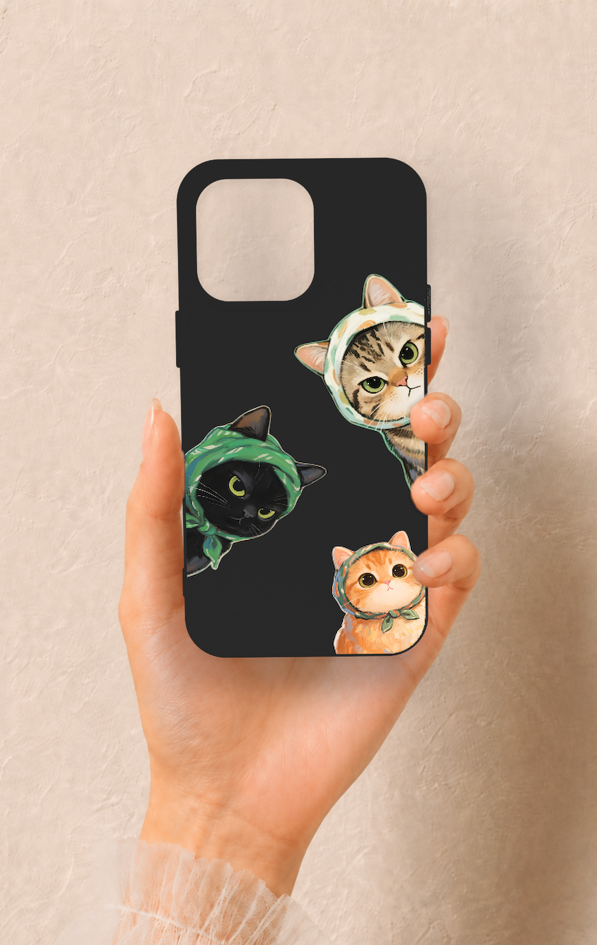 iPhone 15 Pro Max Uyumlu Kedi Ekibi Desenli Silikon Kılıf