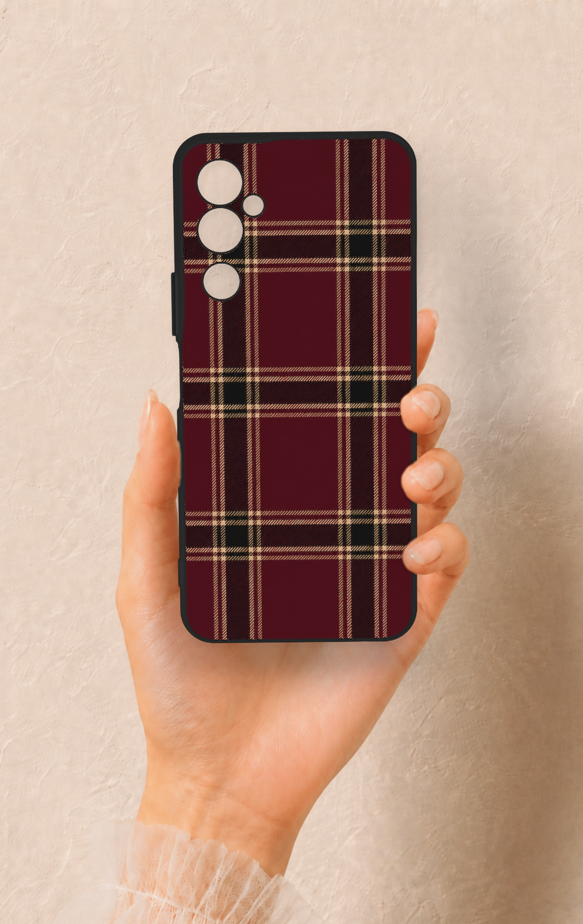 Tecno Pova Neo 2 Uyumlu Bordo Siyah Ekose Desenli Silikon Kılıf