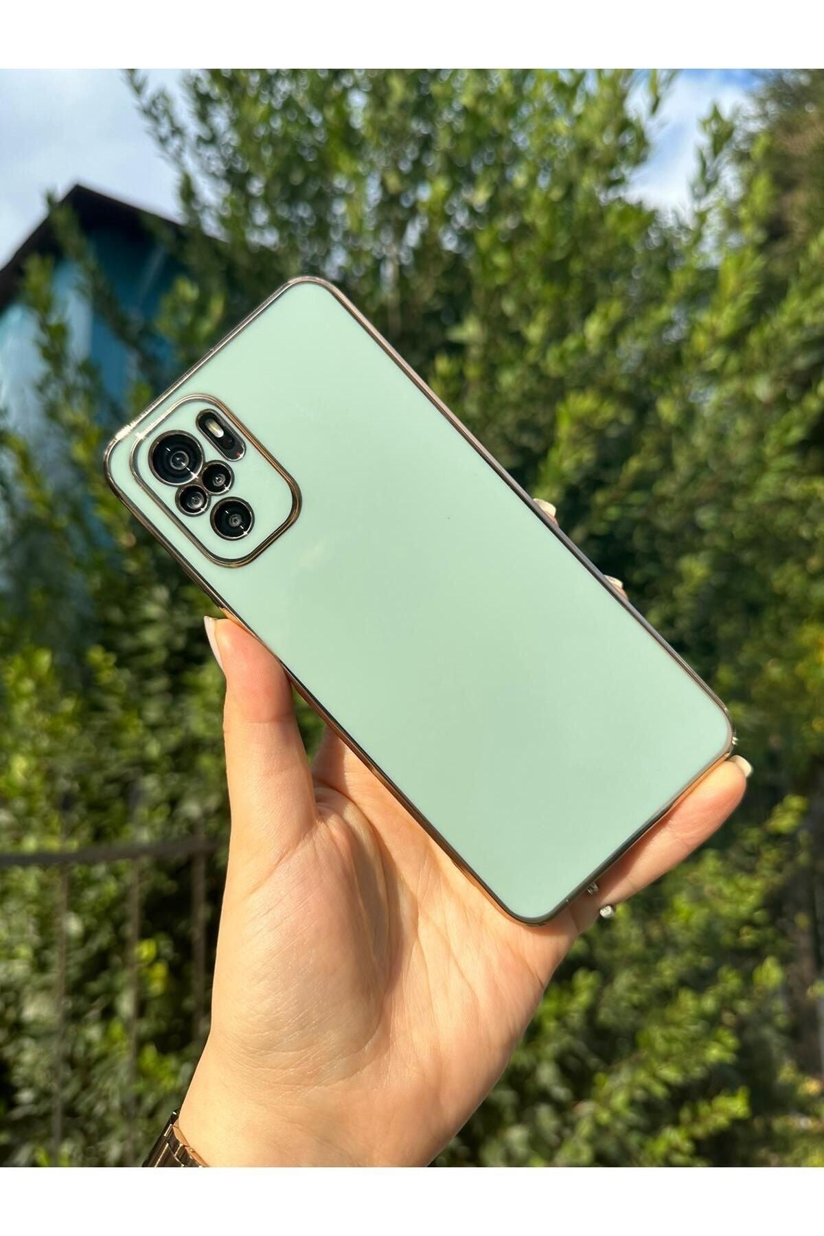 Xiaomi Redmi Note 10 - Note 10s Uyumlu Gold Kenarlı Parlak Kamera Korumalı Bark Kılıf