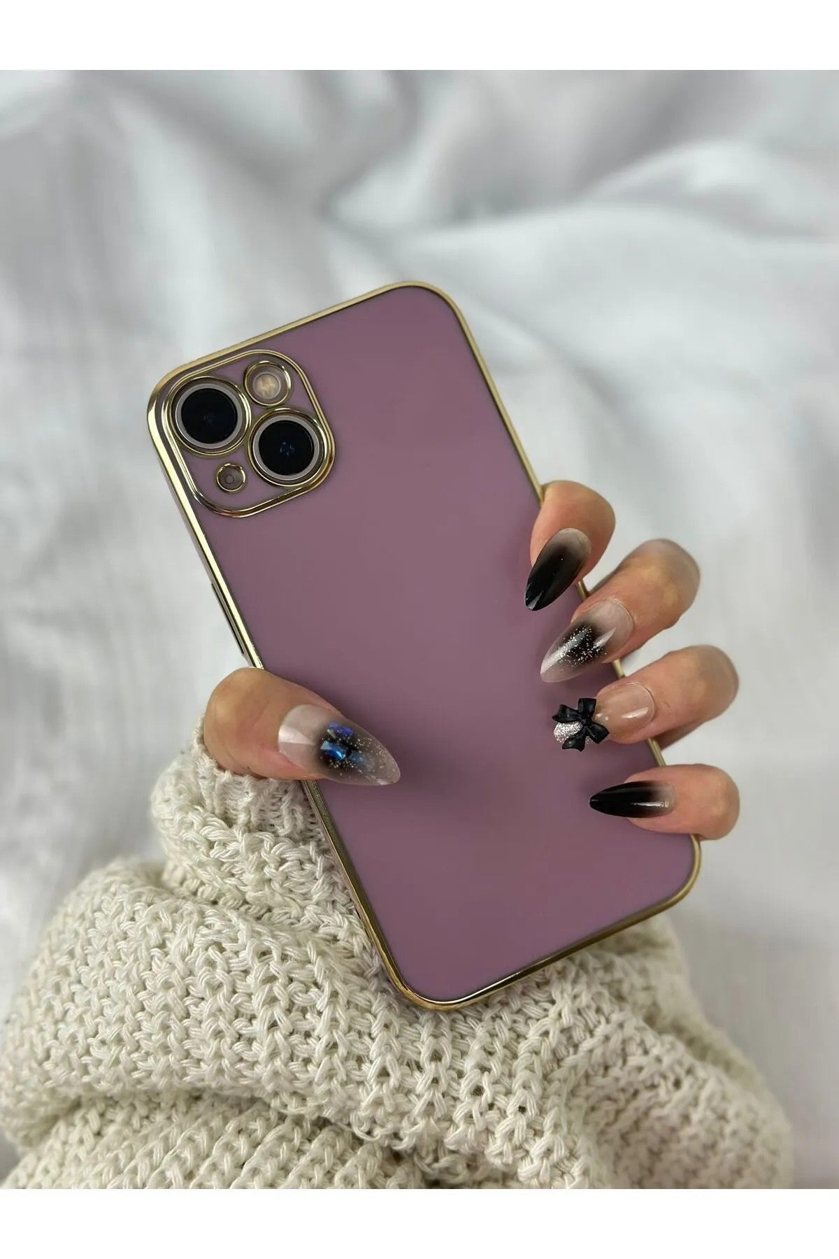 iPhone 14 Gold Kenarlı Parlak Bark Kılıf