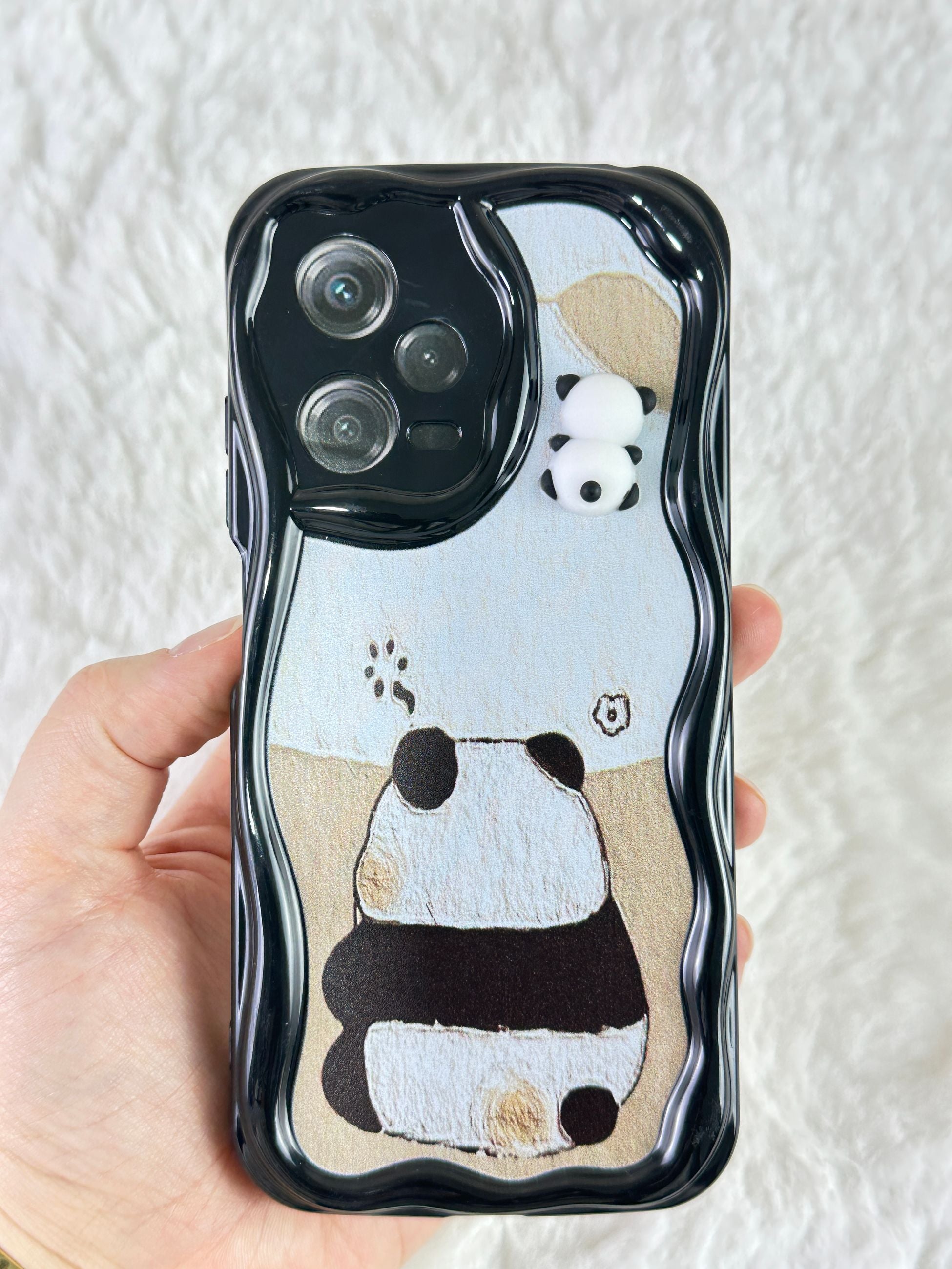 Redmi Note 12 Pro 5G Sevimli Ayıcık Panda Desenli 3 Boyutlu Şirin Parlak Tasarım Panda Kılıf